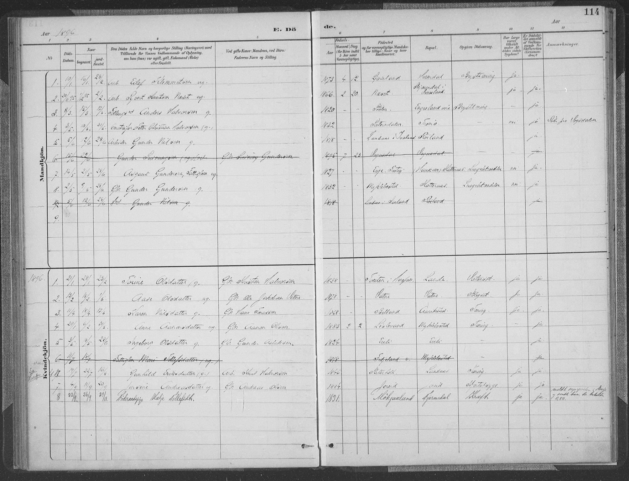 Herefoss sokneprestkontor, AV/SAK-1111-0019/F/Fa/Fab/L0004: Parish register (official) no. A 4, 1887-1909, p. 114