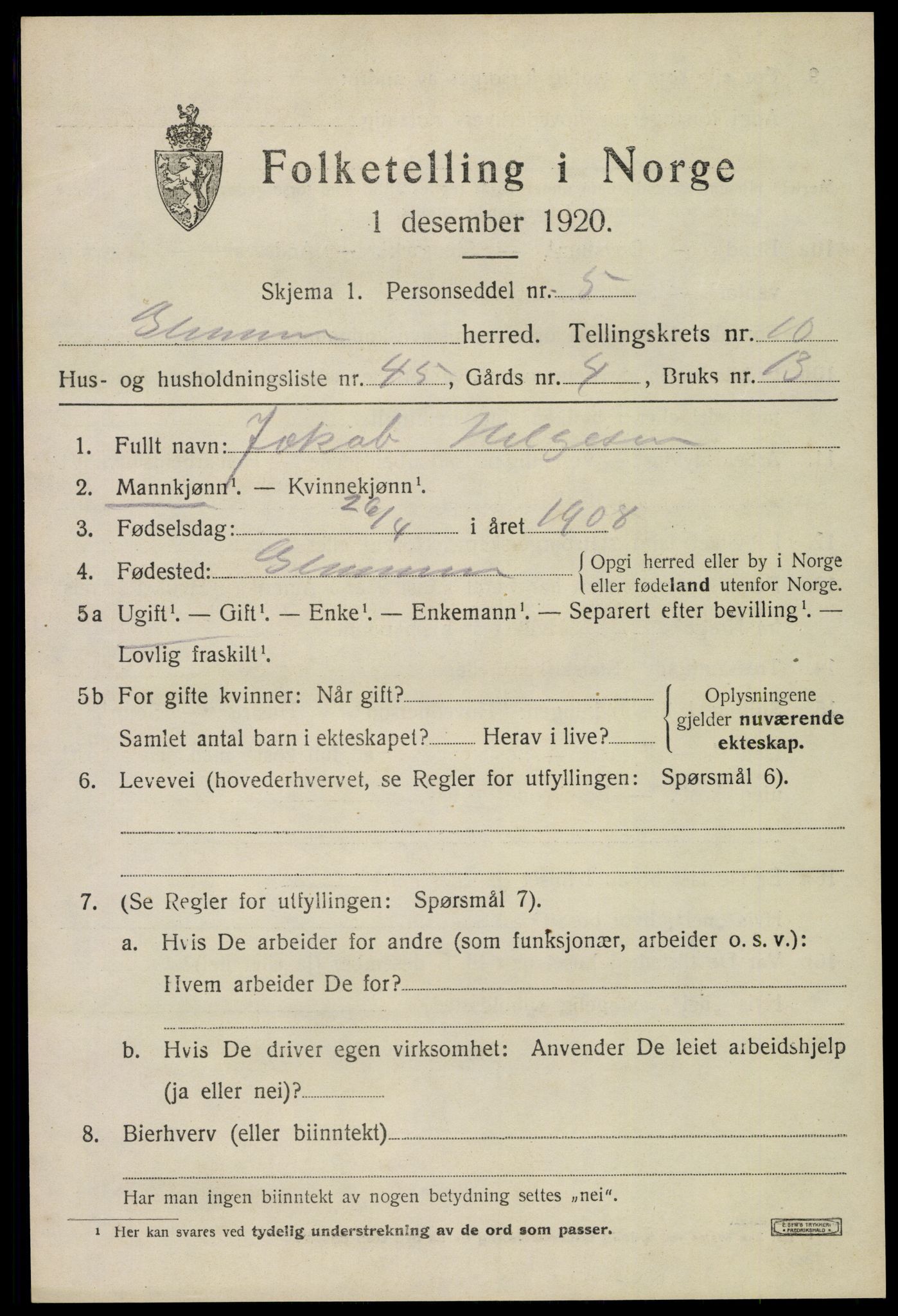 SAO, 1920 census for Glemmen, 1920, p. 25465