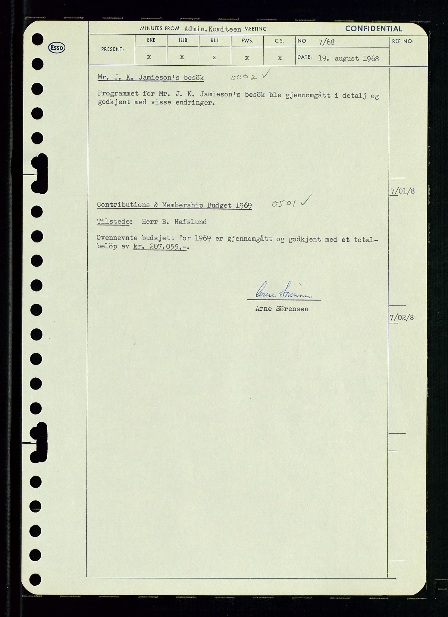 Pa 0982 - Esso Norge A/S, SAST/A-100448/A/Aa/L0002/0004: Den administrerende direksjon Board minutes (styrereferater) / Den administrerende direksjon Board minutes (styrereferater), 1968, p. 82