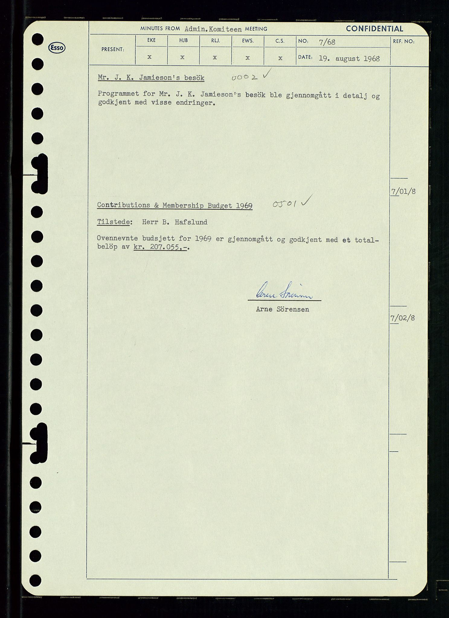 Pa 0982 - Esso Norge A/S, AV/SAST-A-100448/A/Aa/L0002/0004: Den administrerende direksjon Board minutes (styrereferater) / Den administrerende direksjon Board minutes (styrereferater), 1968, p. 82