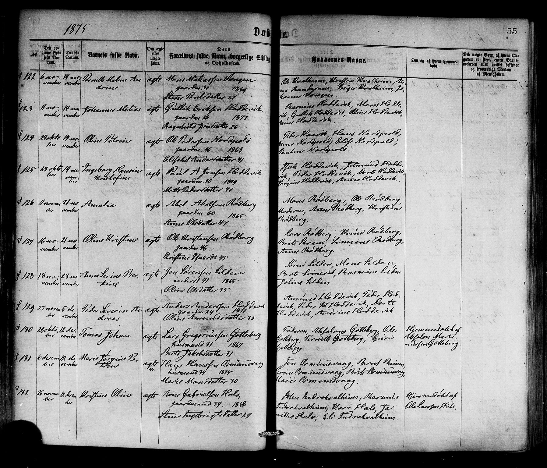 Selje sokneprestembete, SAB/A-99938/H/Ha/Haa/Haaa: Parish register (official) no. A 12, 1870-1880, p. 55