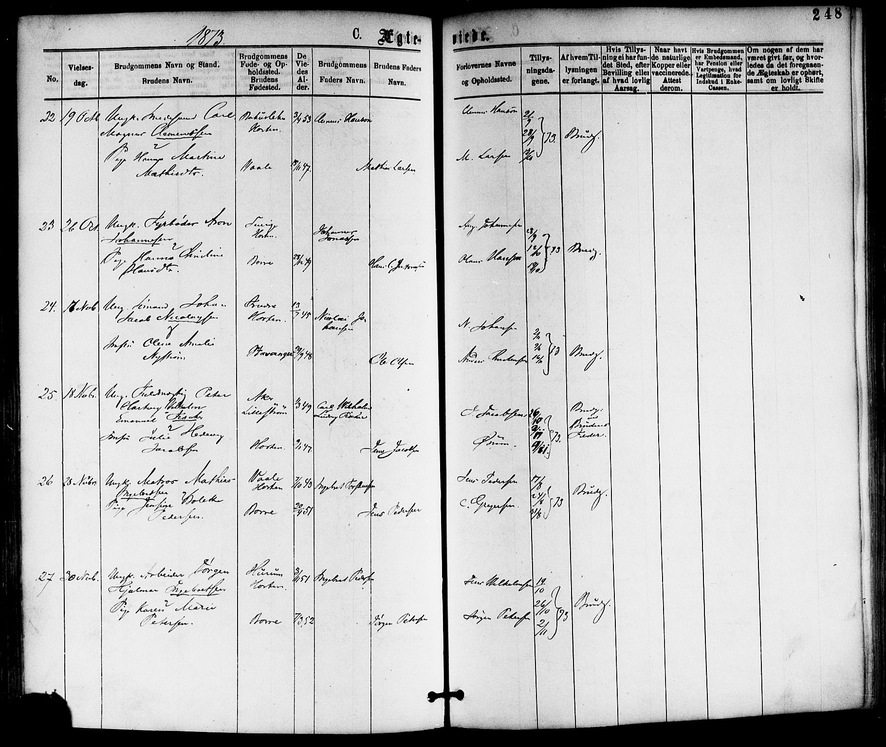 Horten kirkebøker, AV/SAKO-A-348/F/Fa/L0002: Parish register (official) no. 2, 1872-1877, p. 248