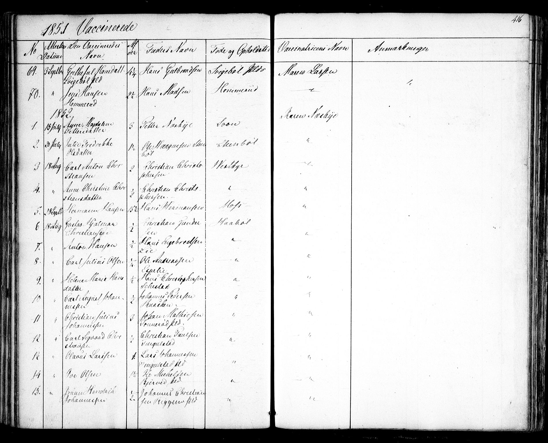 Hobøl prestekontor Kirkebøker, SAO/A-2002/F/Fa/L0003: Parish register (official) no. I 3, 1842-1864, p. 416