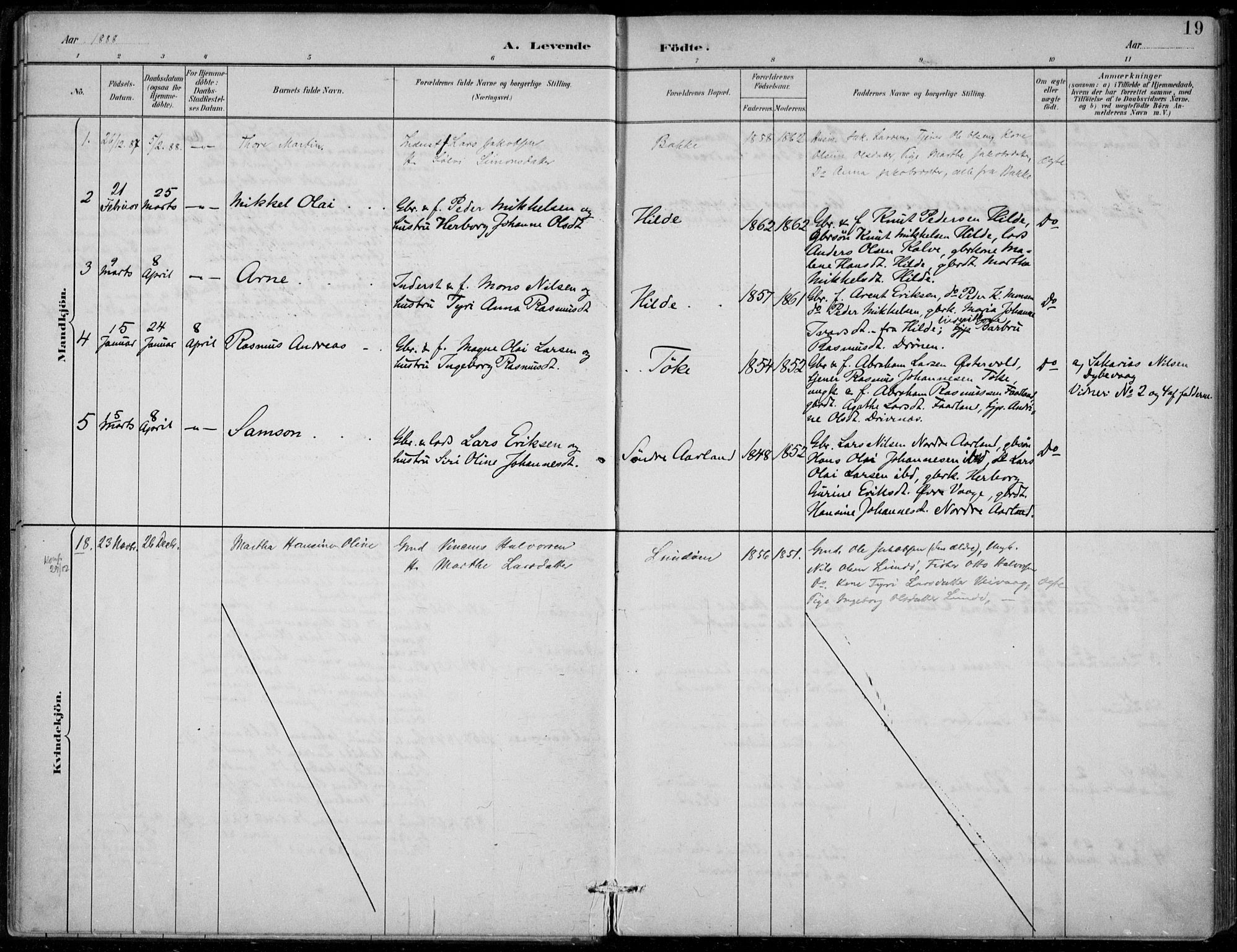 Sund sokneprestembete, AV/SAB-A-99930: Parish register (official) no. D 1, 1882-1899, p. 19