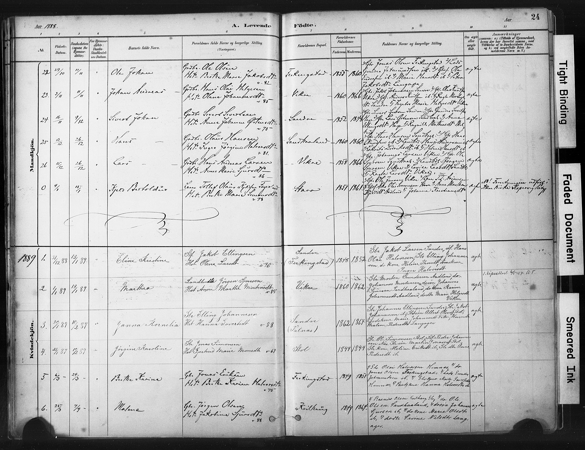 Skudenes sokneprestkontor, SAST/A -101849/H/Ha/Haa/L0010: Parish register (official) no. A 7, 1882-1912, p. 24