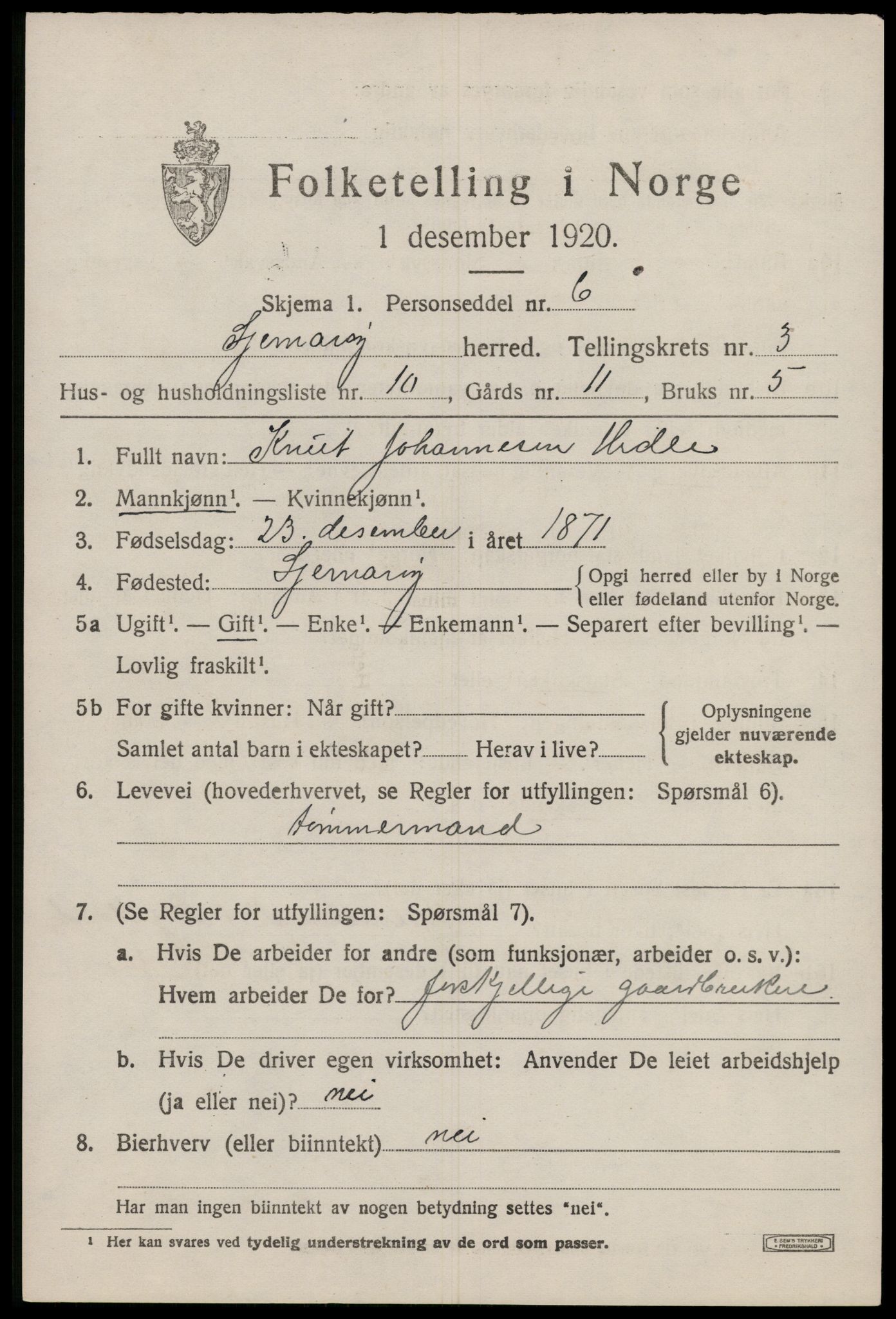 SAST, 1920 census for Sjernarøy, 1920, p. 994