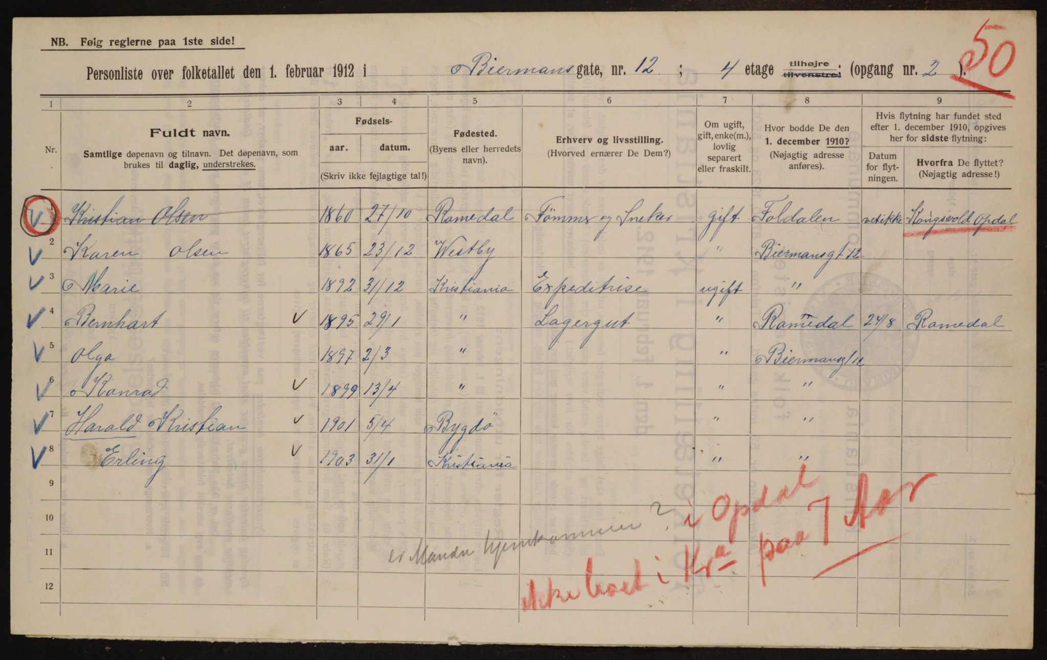 OBA, Municipal Census 1912 for Kristiania, 1912, p. 4914