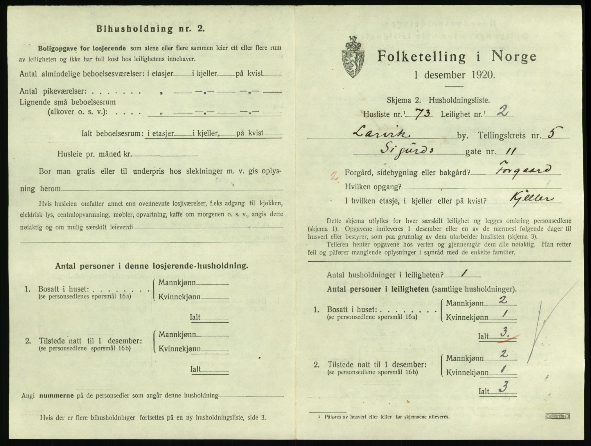 SAKO, 1920 census for Larvik, 1920, p. 5188