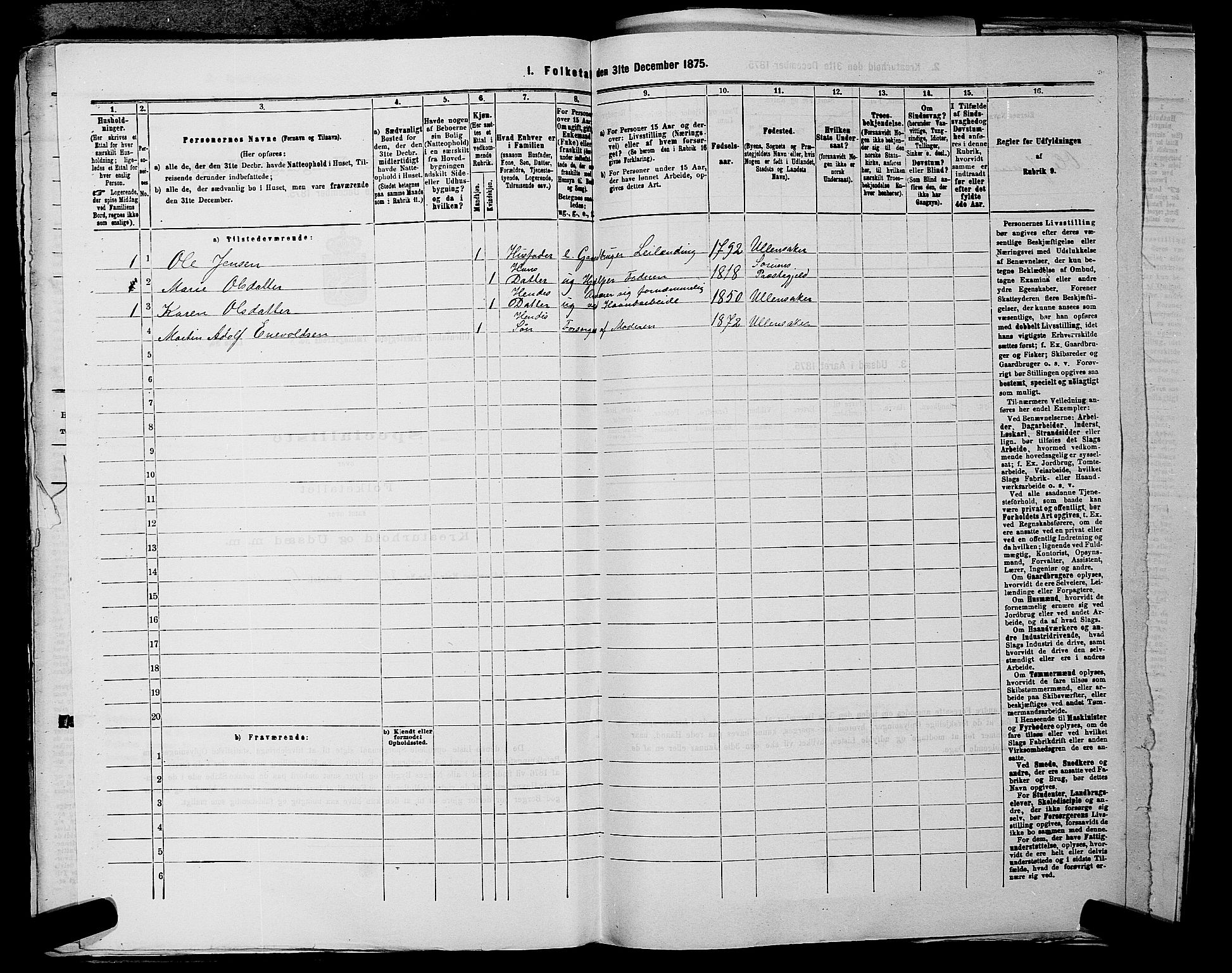 RA, 1875 census for 0235P Ullensaker, 1875, p. 1238