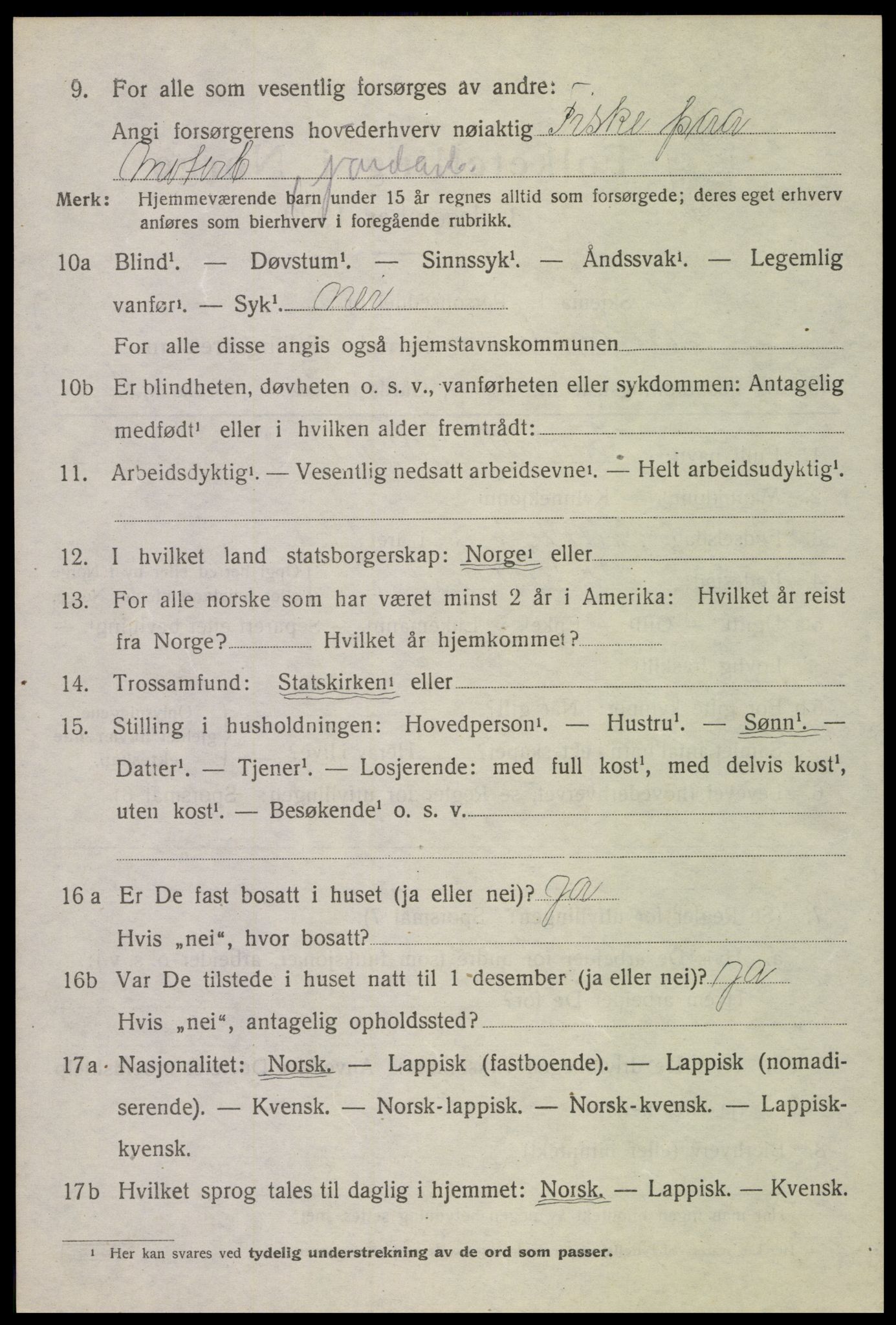 SAT, 1920 census for Sortland, 1920, p. 6531