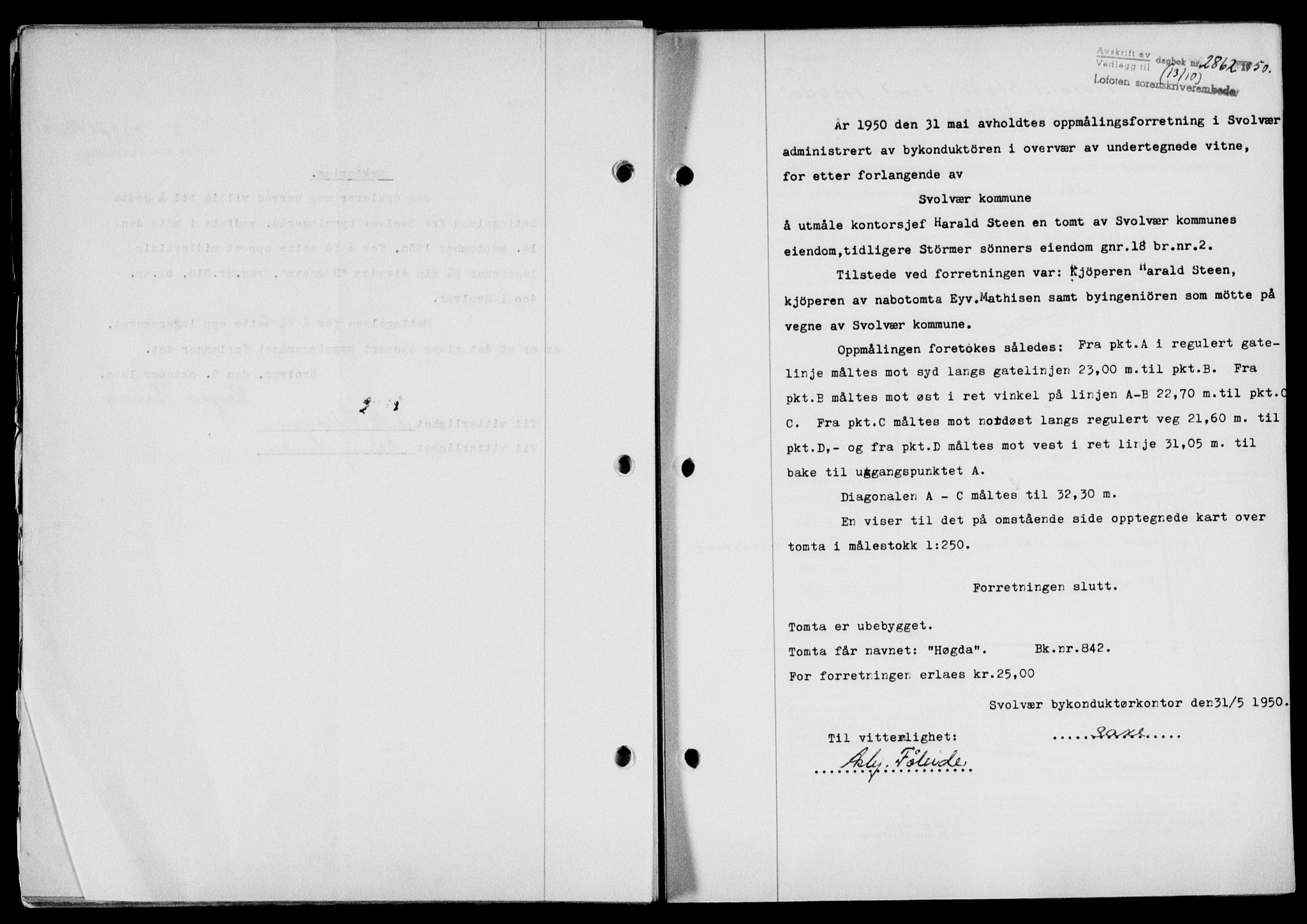 Lofoten sorenskriveri, SAT/A-0017/1/2/2C/L0024a: Mortgage book no. 24a, 1950-1950, Diary no: : 2862/1950