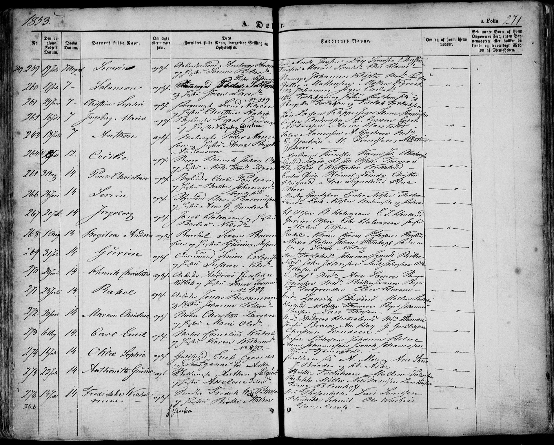 Domkirken sokneprestkontor, SAST/A-101812/001/30/30BA/L0016: Parish register (official) no. A 15, 1844-1854, p. 271