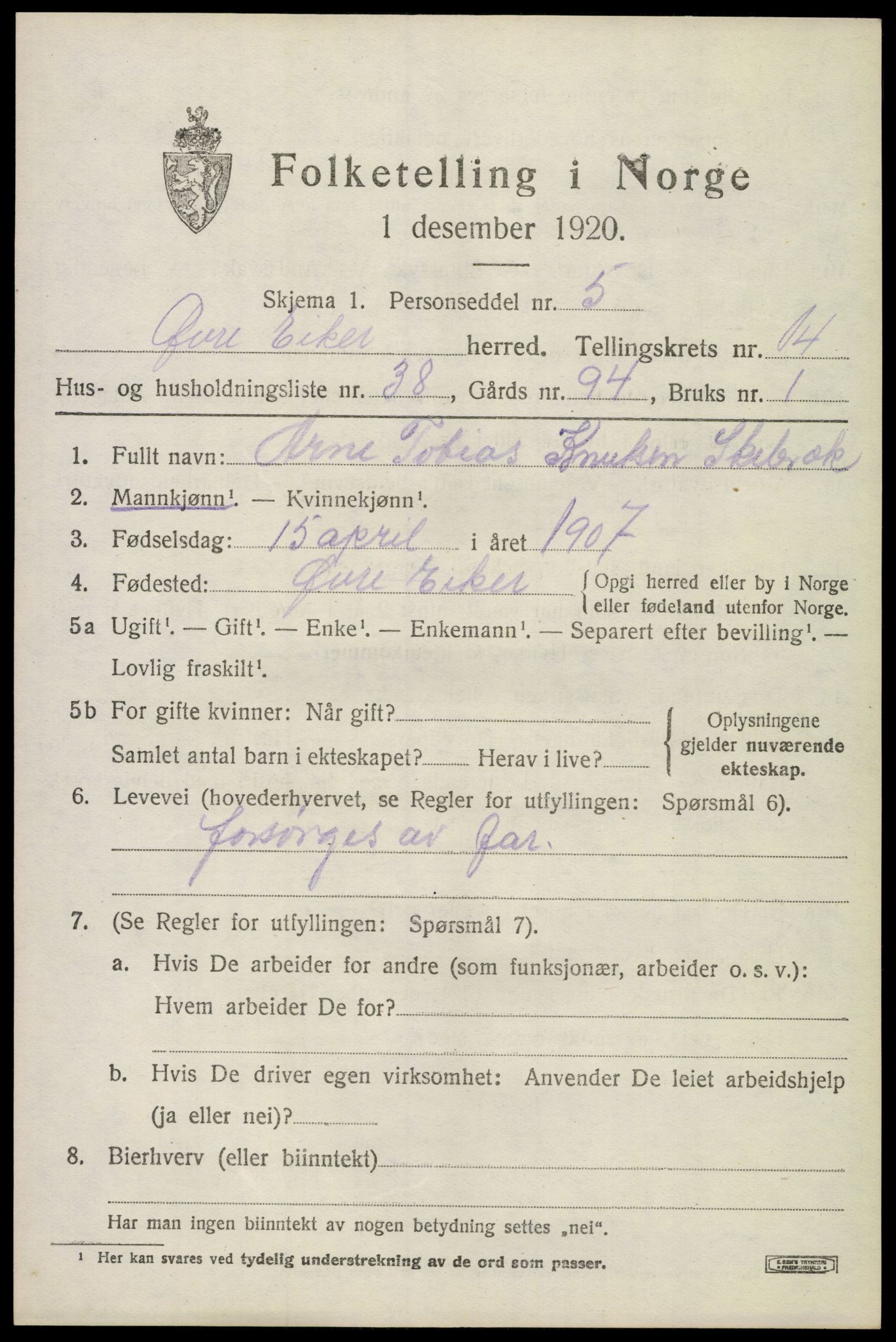 SAKO, 1920 census for Øvre Eiker, 1920, p. 20648