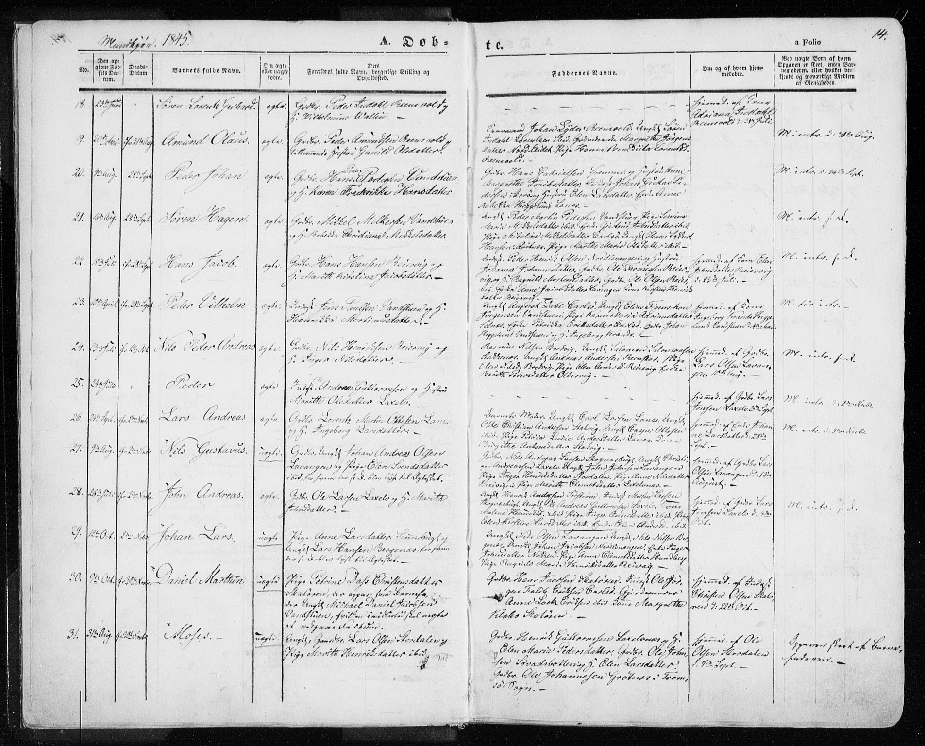 Karlsøy sokneprestembete, AV/SATØ-S-1299/H/Ha/Haa/L0003kirke: Parish register (official) no. 3, 1843-1860, p. 14