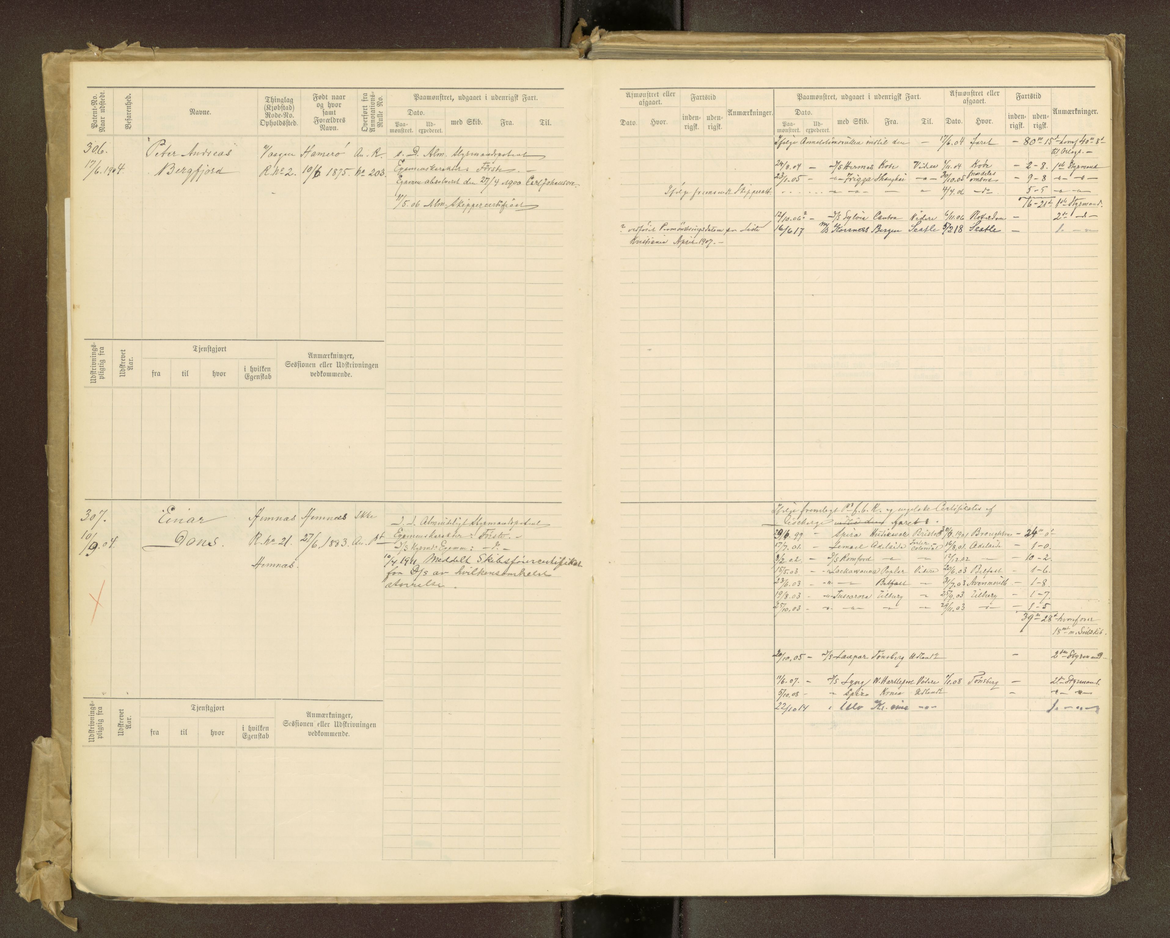 Narvik sjømannskontor, AV/SAT-A-4710/X/L0005: Hovedrulle "Bodø krets" (300-650) (2853-2999), 1904-1918