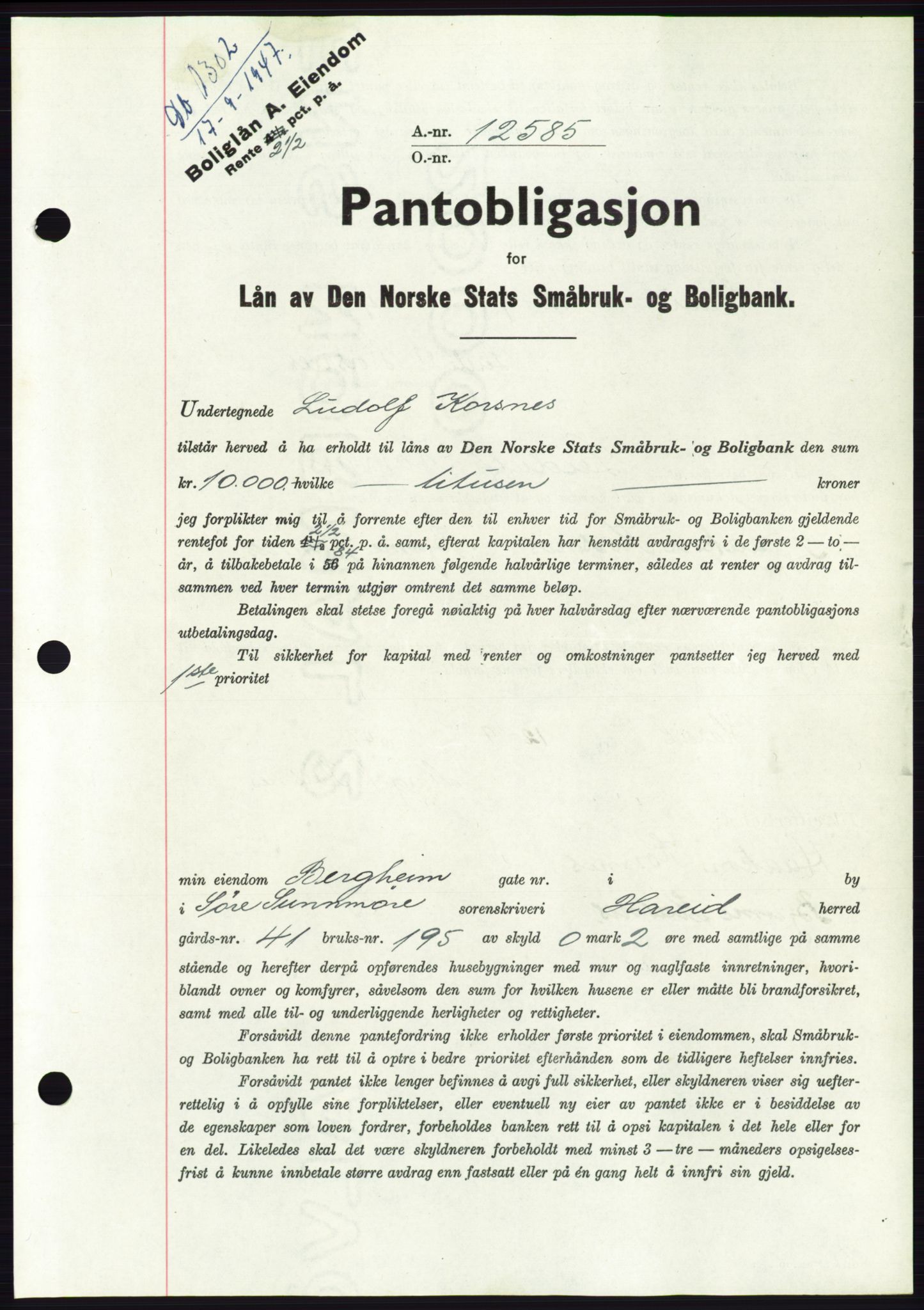 Søre Sunnmøre sorenskriveri, AV/SAT-A-4122/1/2/2C/L0115: Mortgage book no. 3B, 1947-1948, Diary no: : 1302/1947