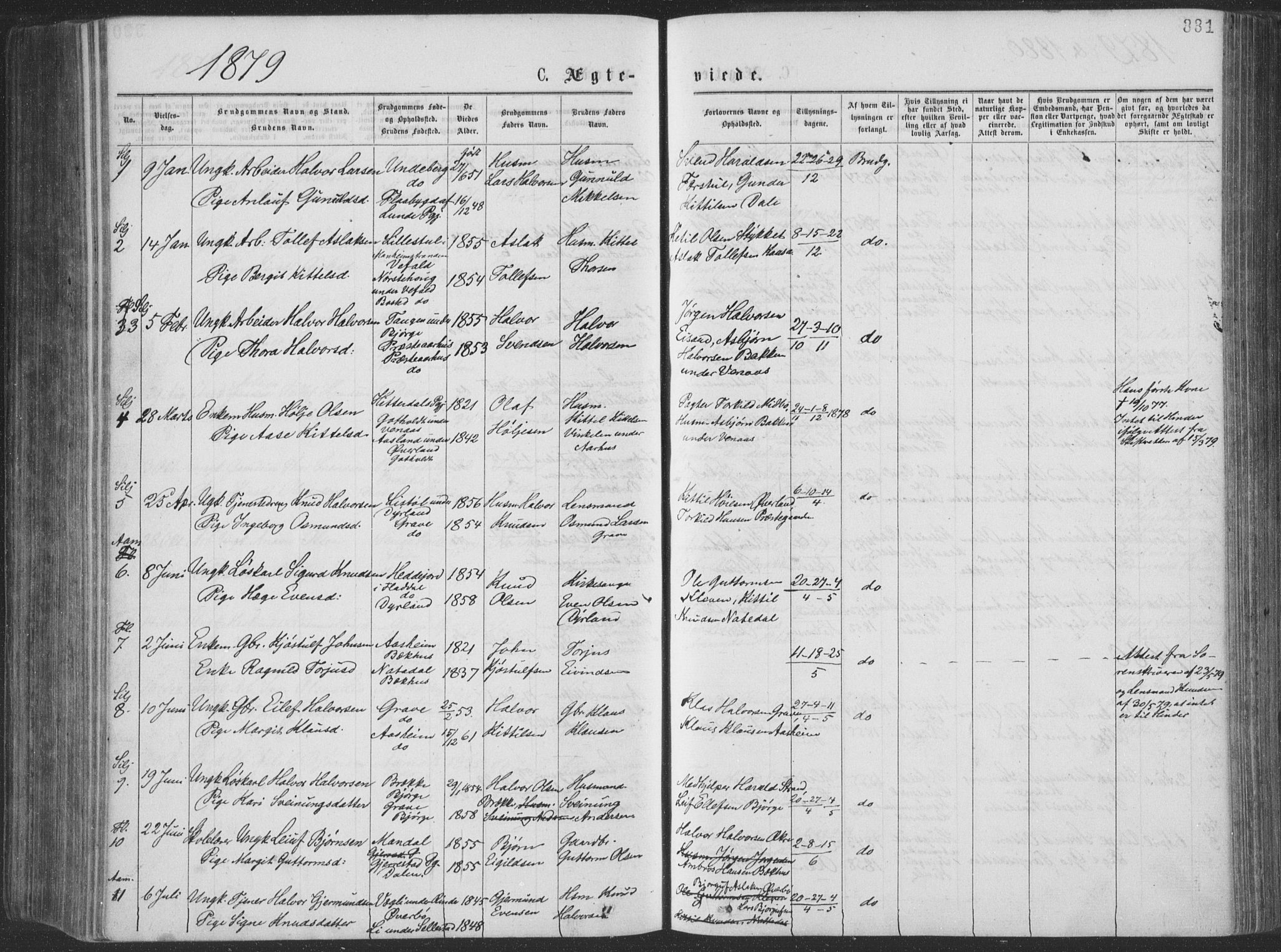 Seljord kirkebøker, AV/SAKO-A-20/F/Fa/L0014: Parish register (official) no. I 14, 1877-1886, p. 331