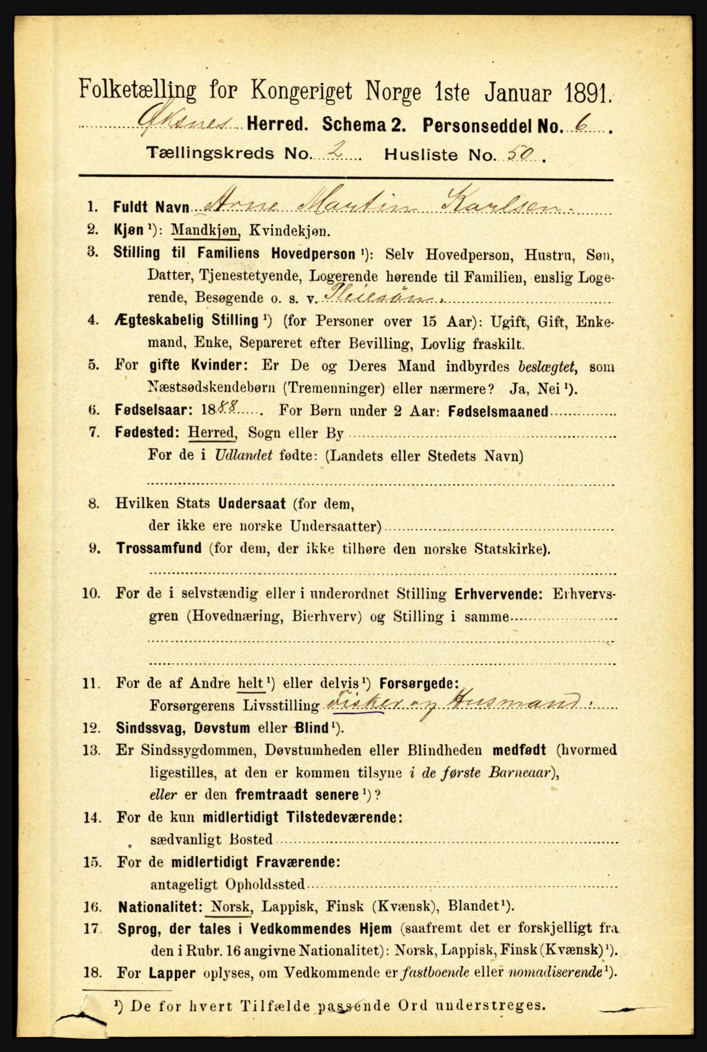 RA, 1891 census for 1868 Øksnes, 1891, p. 1055
