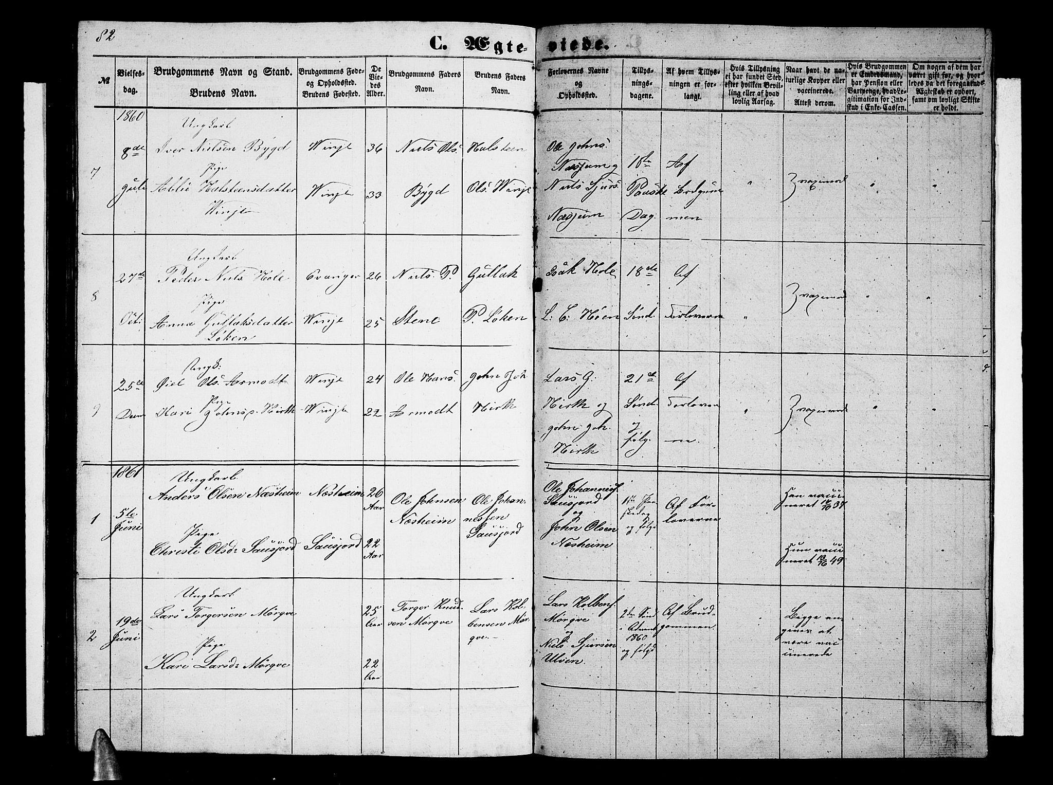 Vossestrand Sokneprestembete, AV/SAB-A-79101/H/Hab: Parish register (copy) no. B 1, 1855-1867, p. 82