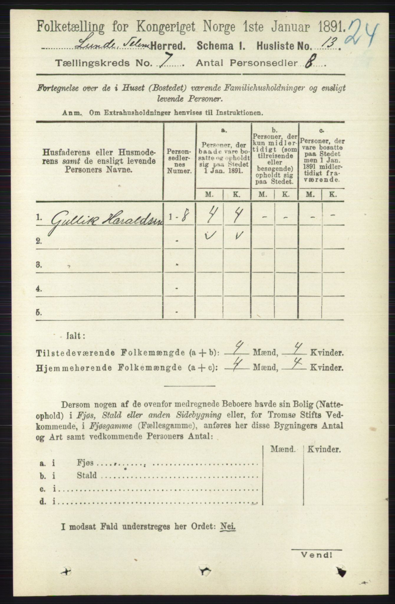 RA, 1891 census for 0820 Lunde, 1891, p. 2193