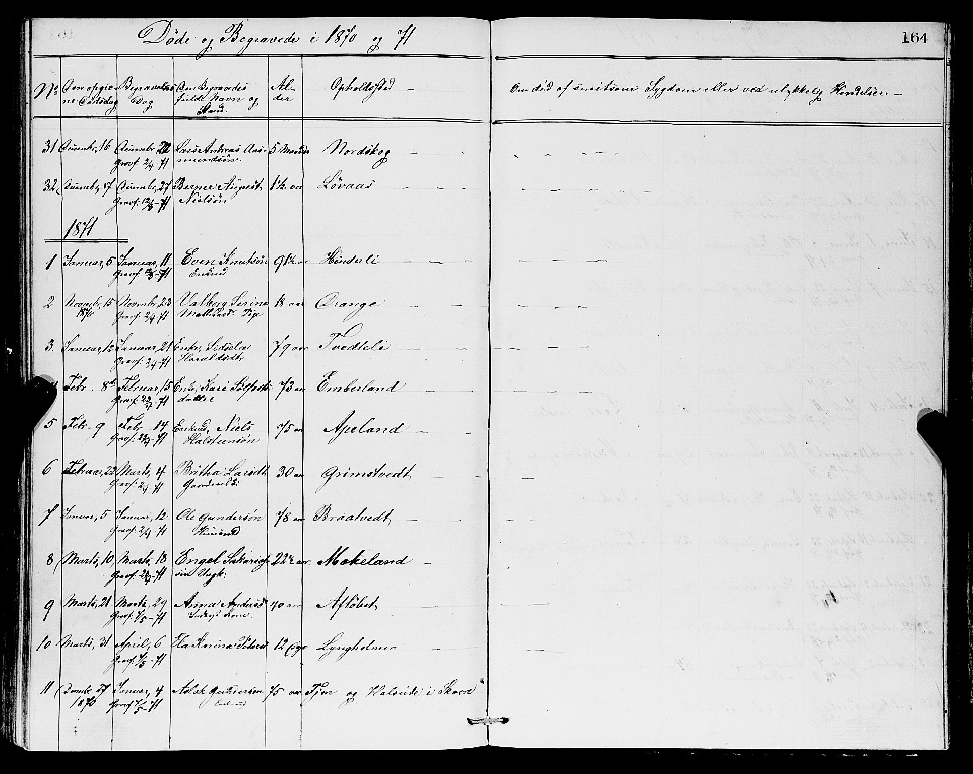 Sveio Sokneprestembete, SAB/A-78501/H/Hab: Parish register (copy) no. A 2, 1866-1877, p. 164