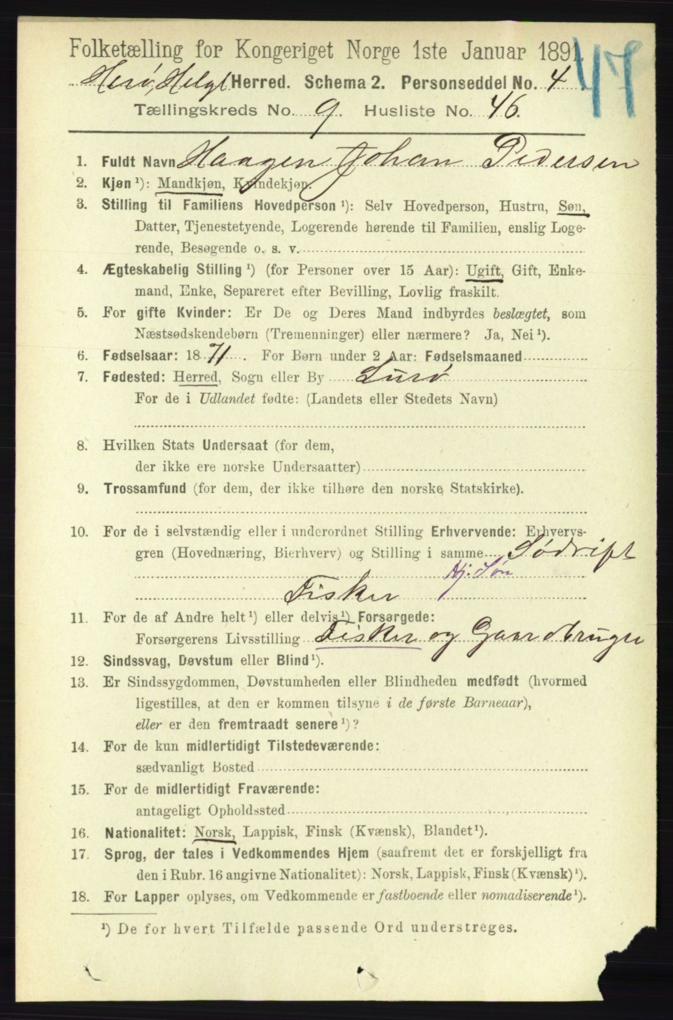 RA, 1891 census for 1818 Herøy, 1891, p. 3845