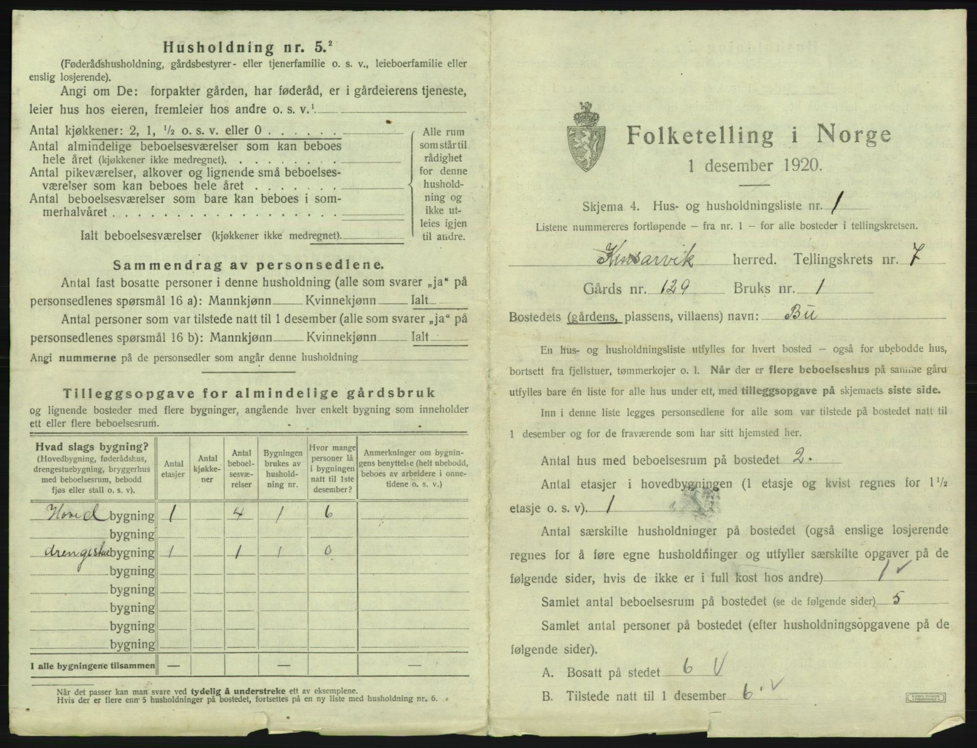 SAB, 1920 census for Kinsarvik, 1920, p. 461