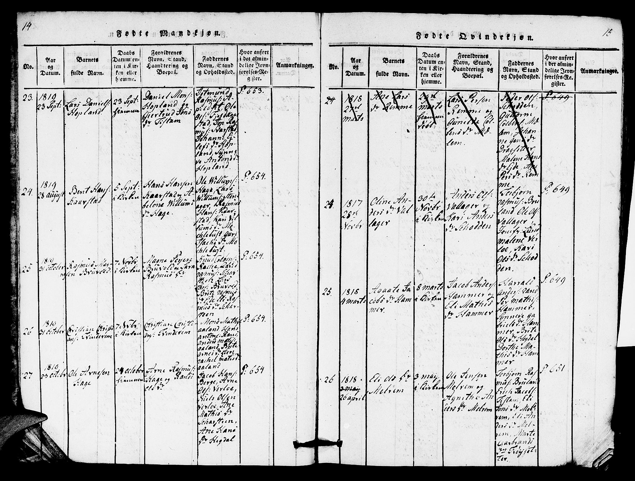 Innvik sokneprestembete, AV/SAB-A-80501: Parish register (copy) no. C 1, 1816-1820, p. 14-15