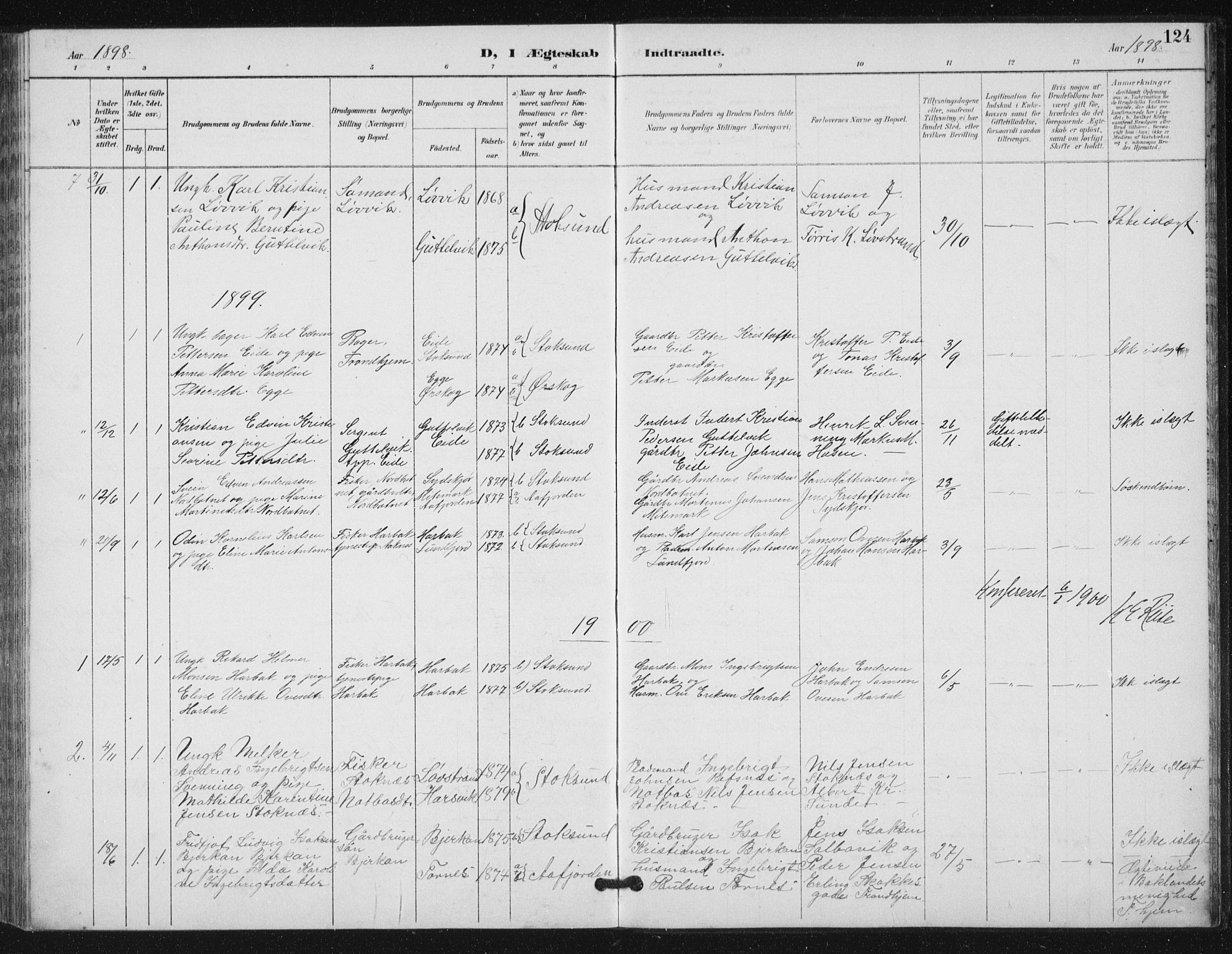 Ministerialprotokoller, klokkerbøker og fødselsregistre - Sør-Trøndelag, SAT/A-1456/656/L0698: Parish register (copy) no. 656C04, 1890-1904, p. 124