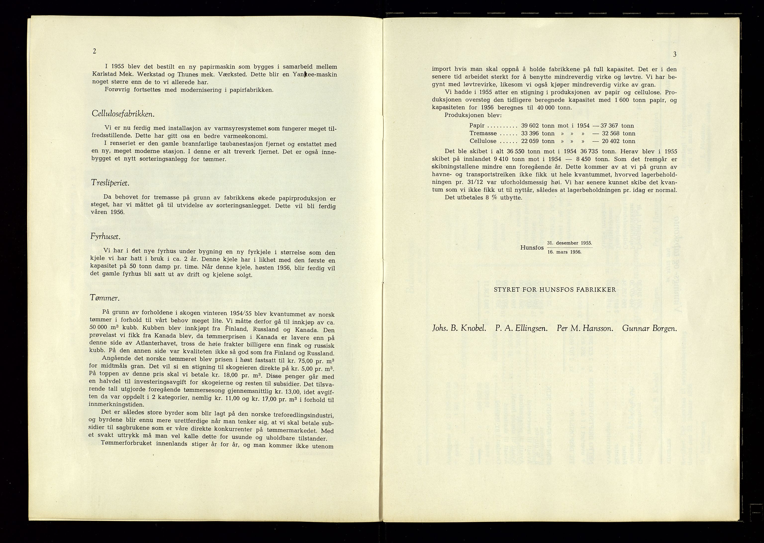 Hunsfos fabrikker, AV/SAK-D/1440/01/L0001/0003: Vedtekter, anmeldelser og årsberetninger / Årsberetninger og regnskap, 1918-1989, p. 133