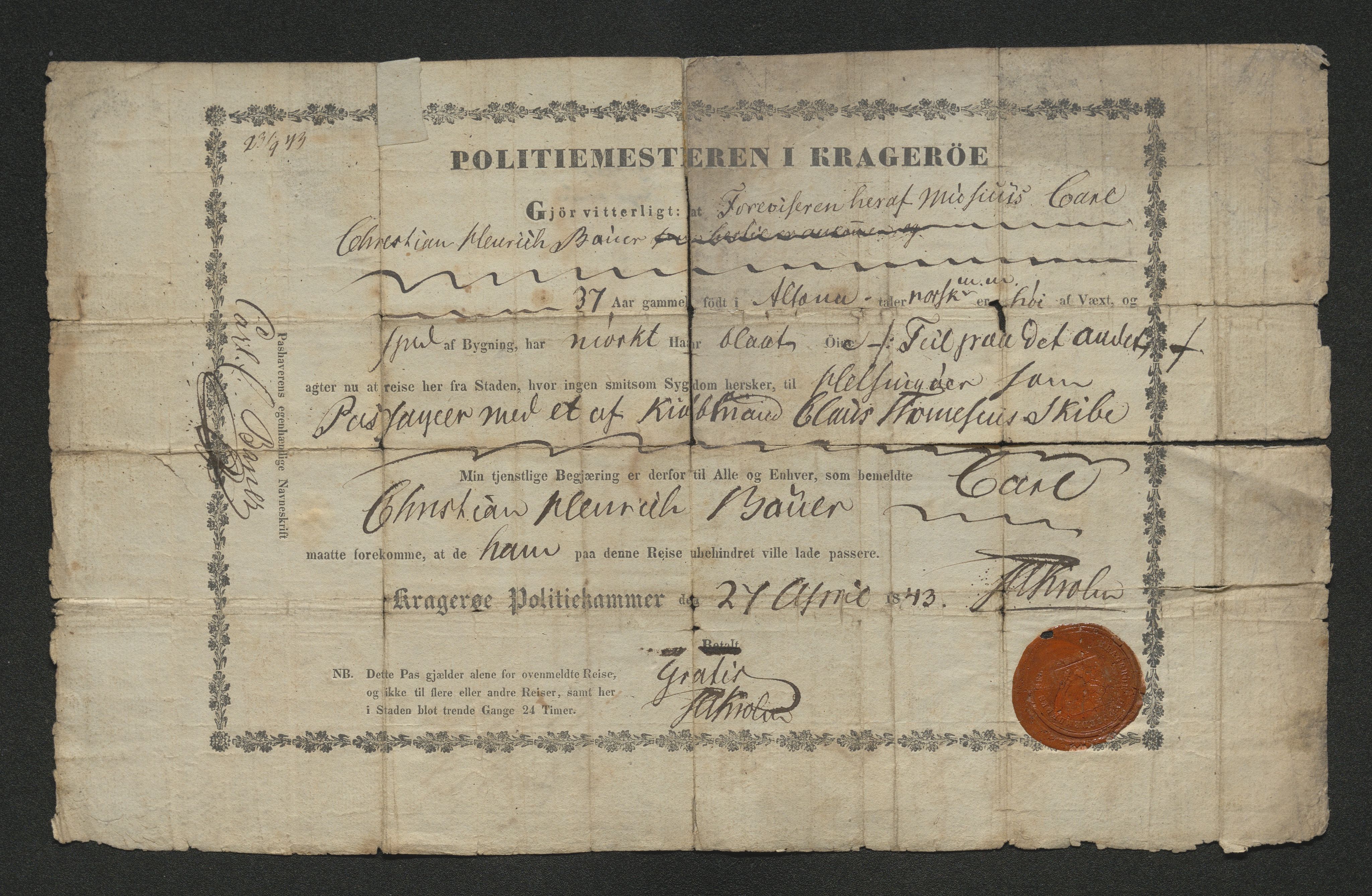 Drammen politikammer, AV/SAKO-A-623/I/Ia/Iab/L0007: Innleverte pass, 1843-1844, p. 758