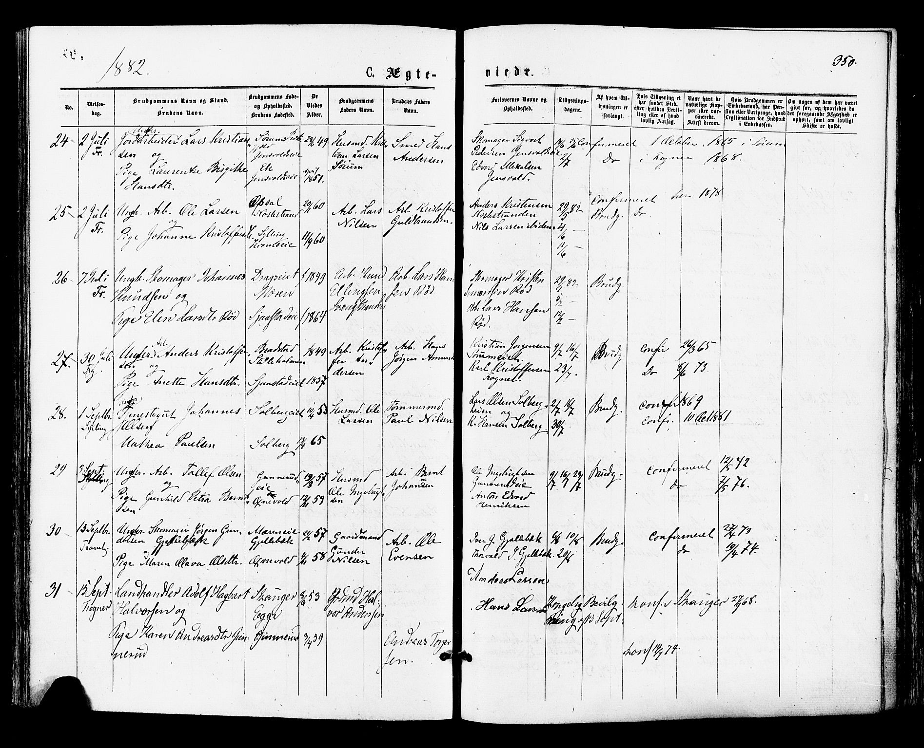 Lier kirkebøker, SAKO/A-230/F/Fa/L0014: Parish register (official) no. I 14, 1875-1882, p. 350