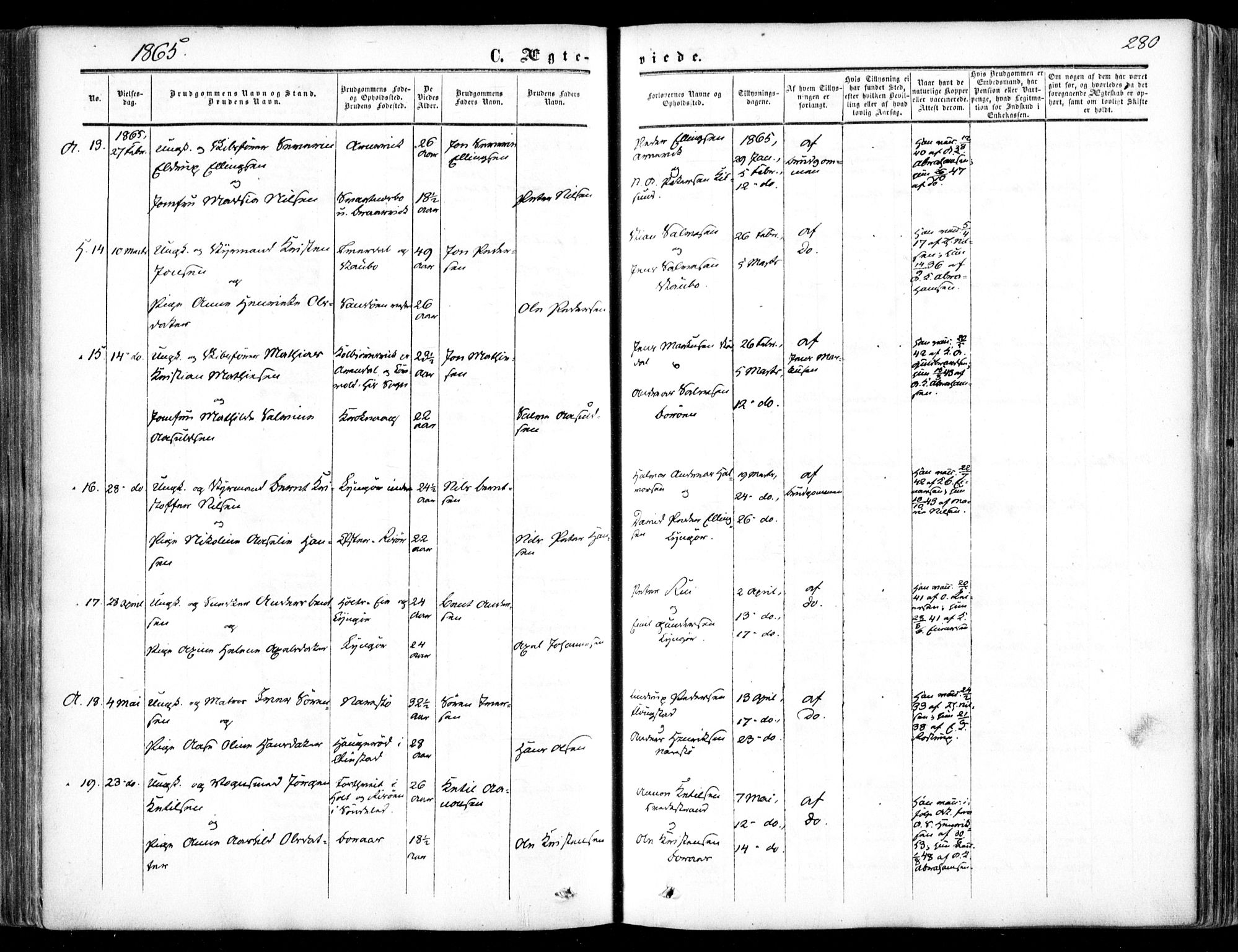 Dypvåg sokneprestkontor, AV/SAK-1111-0007/F/Fa/Faa/L0006: Parish register (official) no. A 6, 1855-1872, p. 280