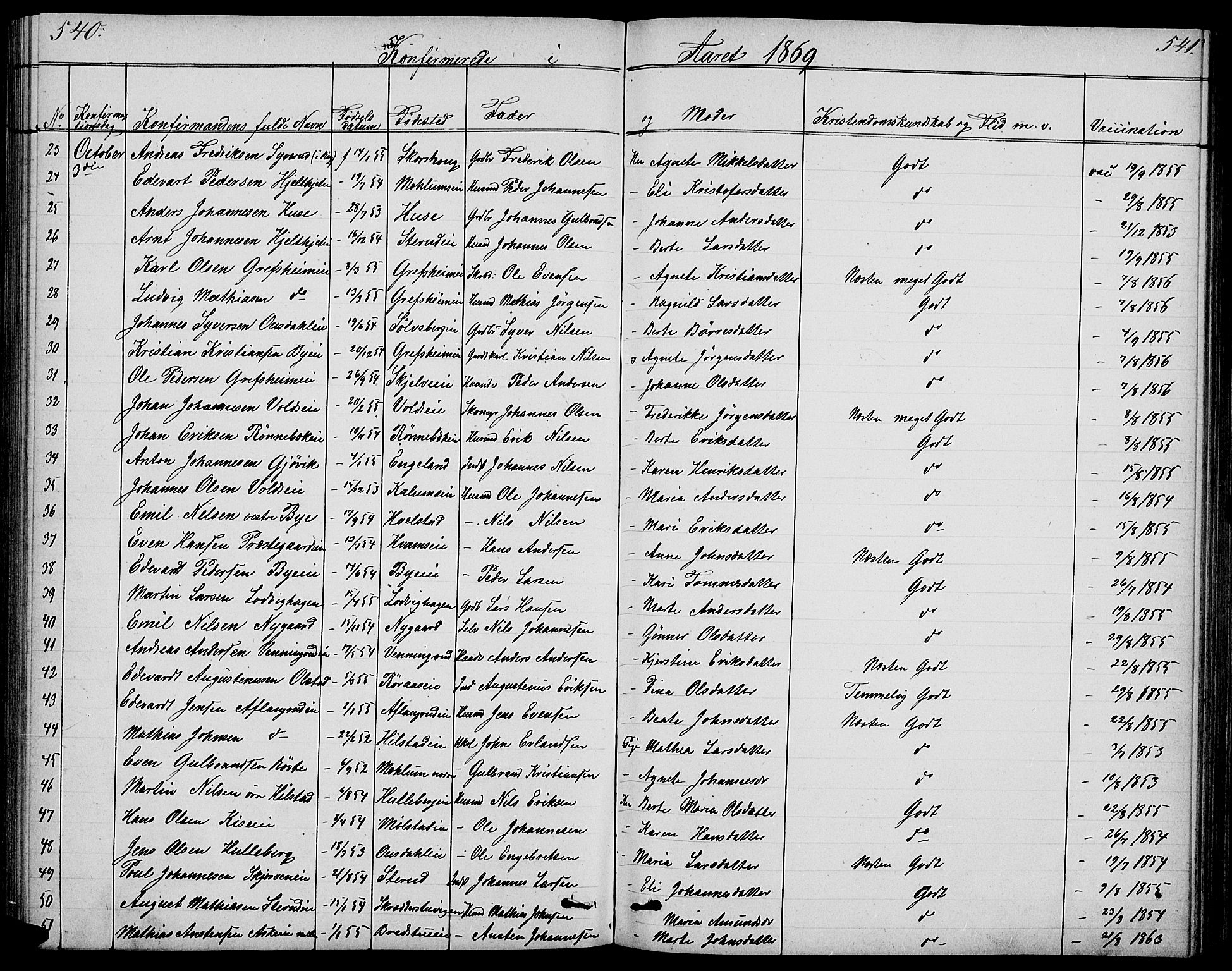 Nes prestekontor, Hedmark, SAH/PREST-020/L/La/L0005: Parish register (copy) no. 5, 1852-1889, p. 540-541