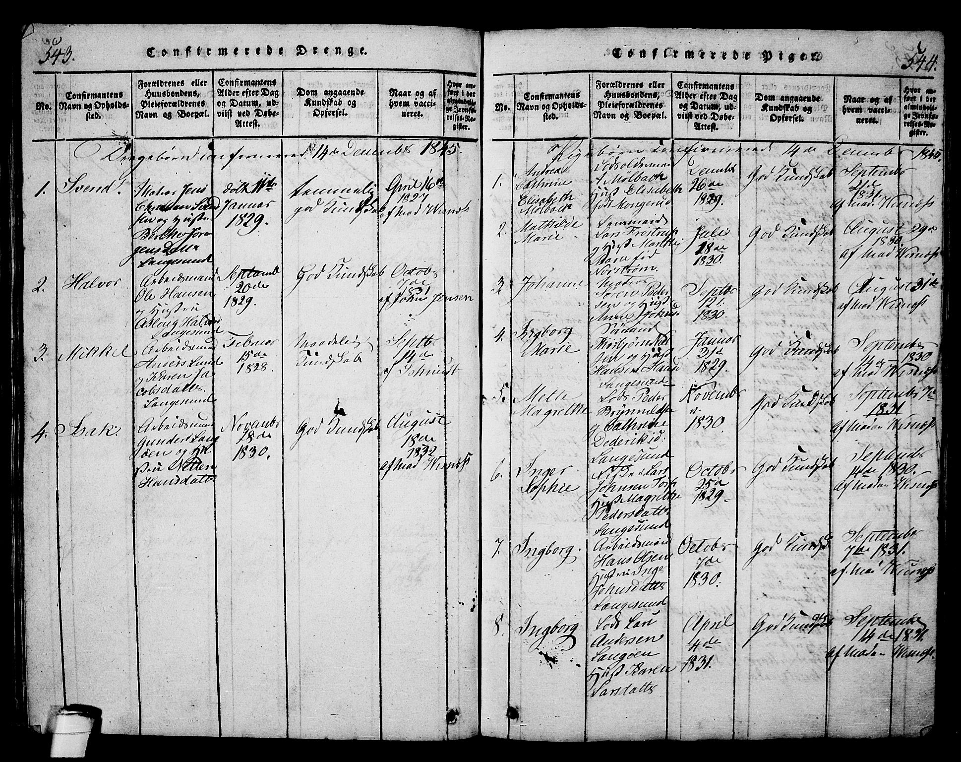 Langesund kirkebøker, AV/SAKO-A-280/G/Ga/L0003: Parish register (copy) no. 3, 1815-1858, p. 543-544