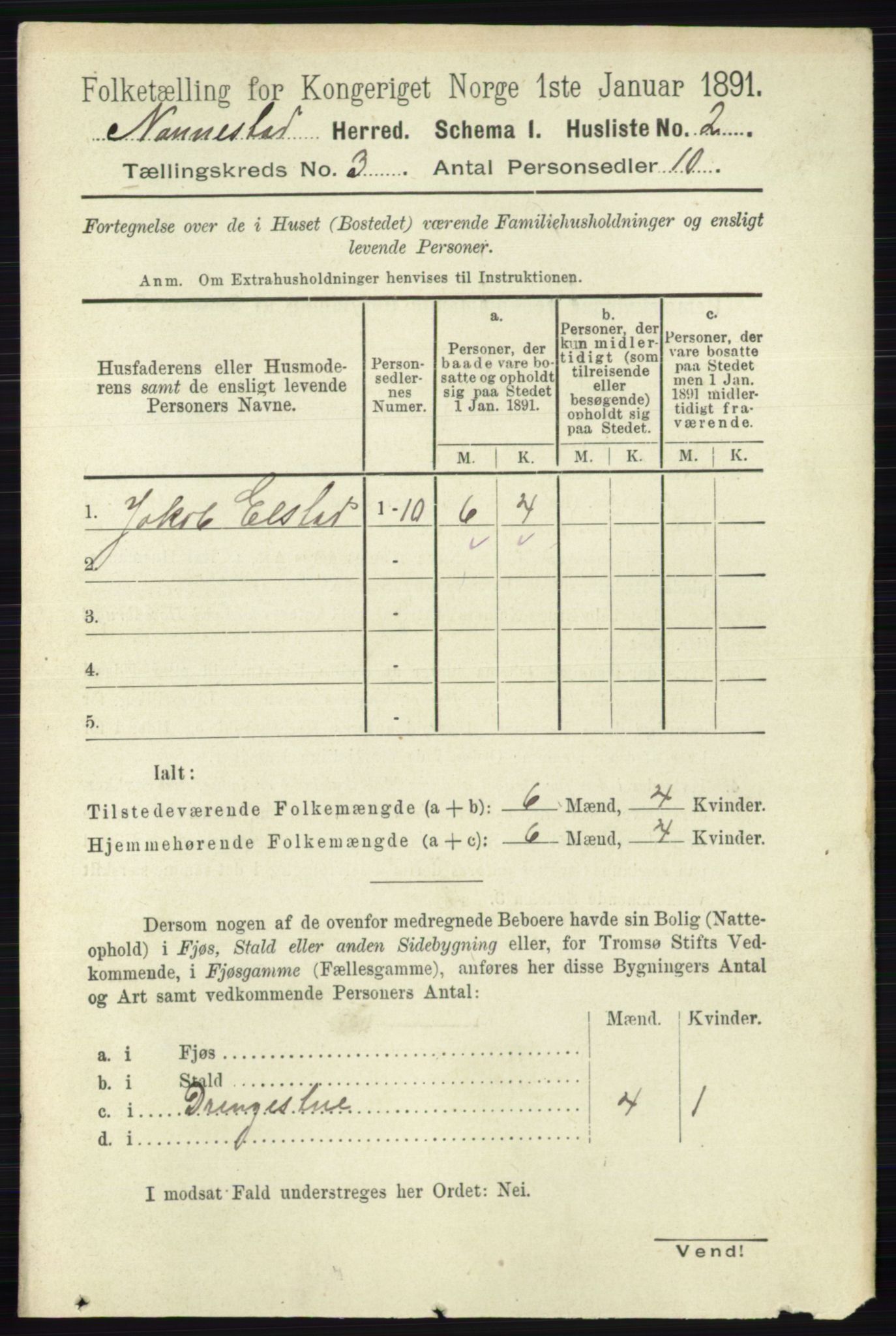 RA, 1891 census for 0238 Nannestad, 1891, p. 1376