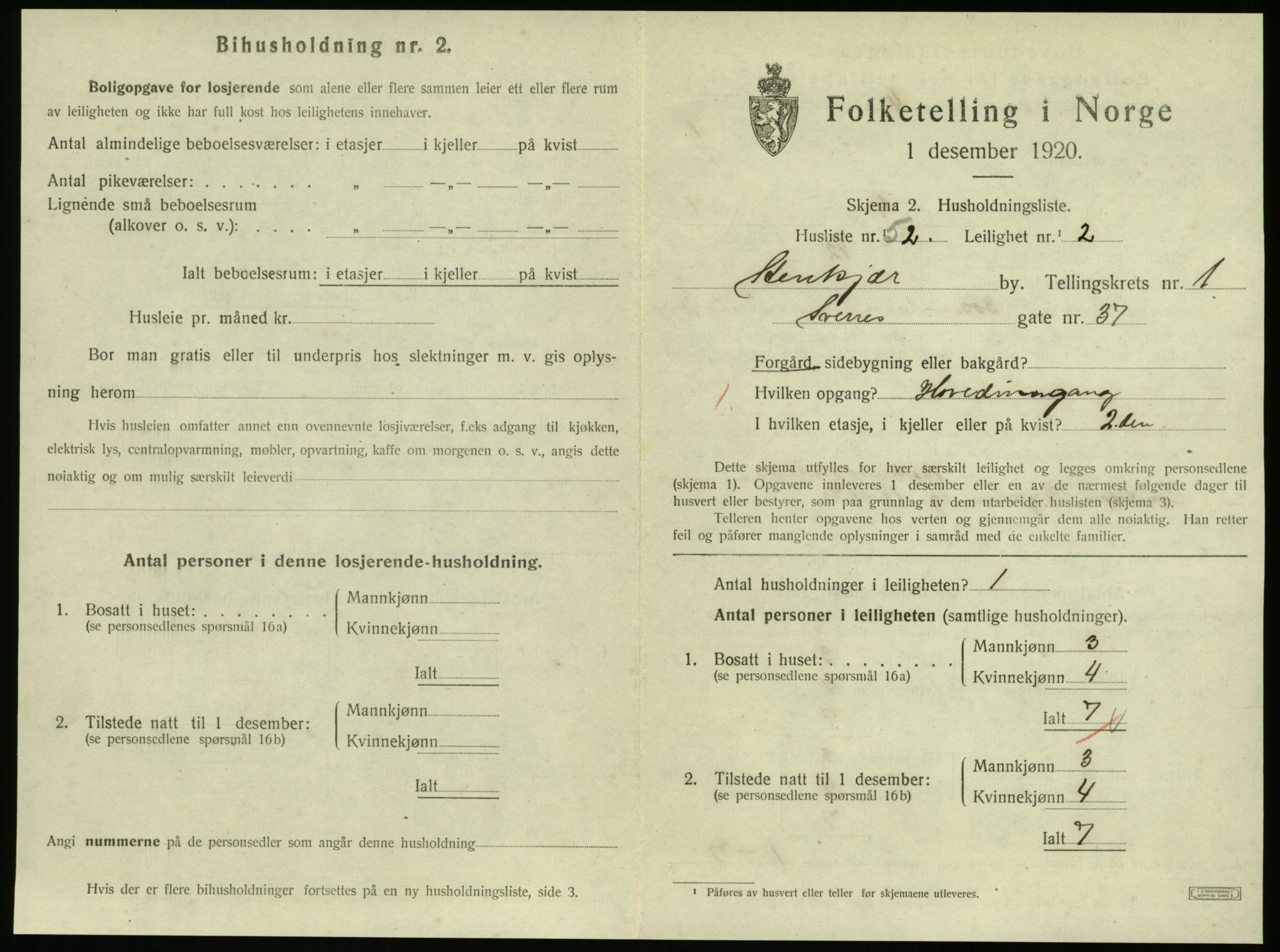 SAT, 1920 census for Steinkjer, 1920, p. 1252