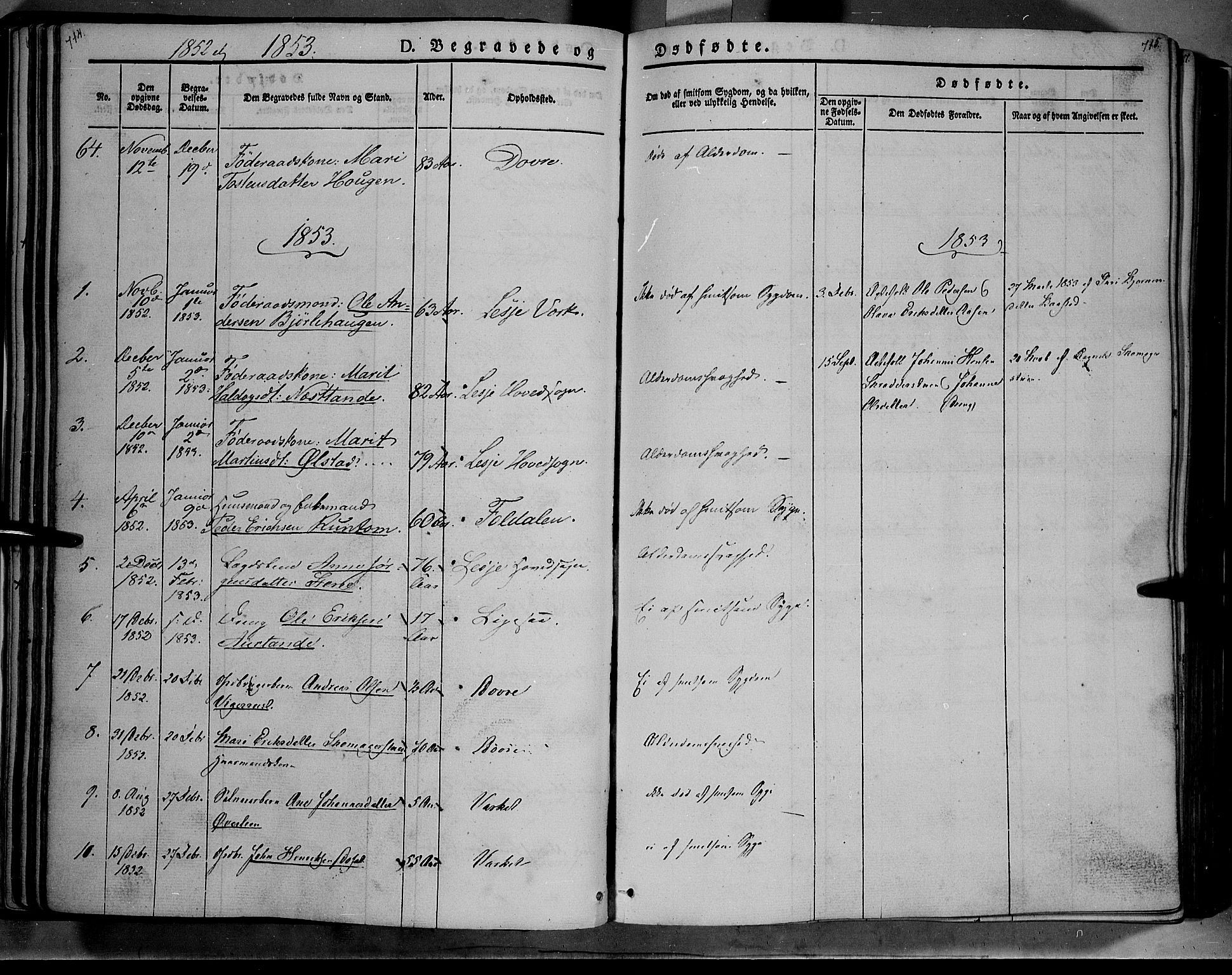 Lesja prestekontor, SAH/PREST-068/H/Ha/Haa/L0006: Parish register (official) no. 6B, 1843-1854, p. 714-715