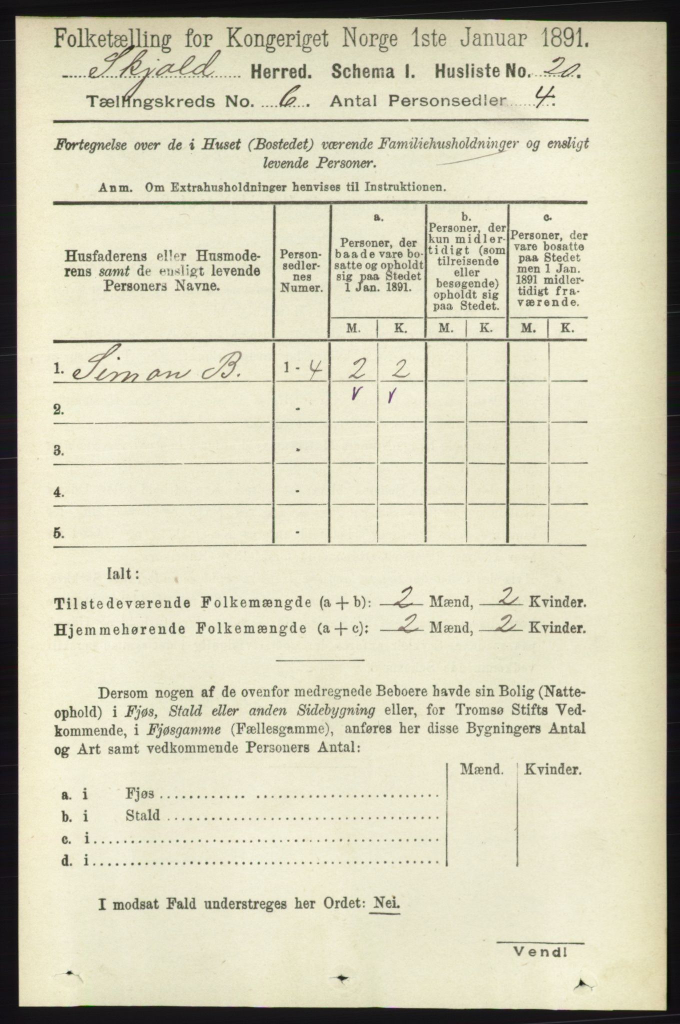 RA, 1891 census for 1154 Skjold, 1891, p. 969