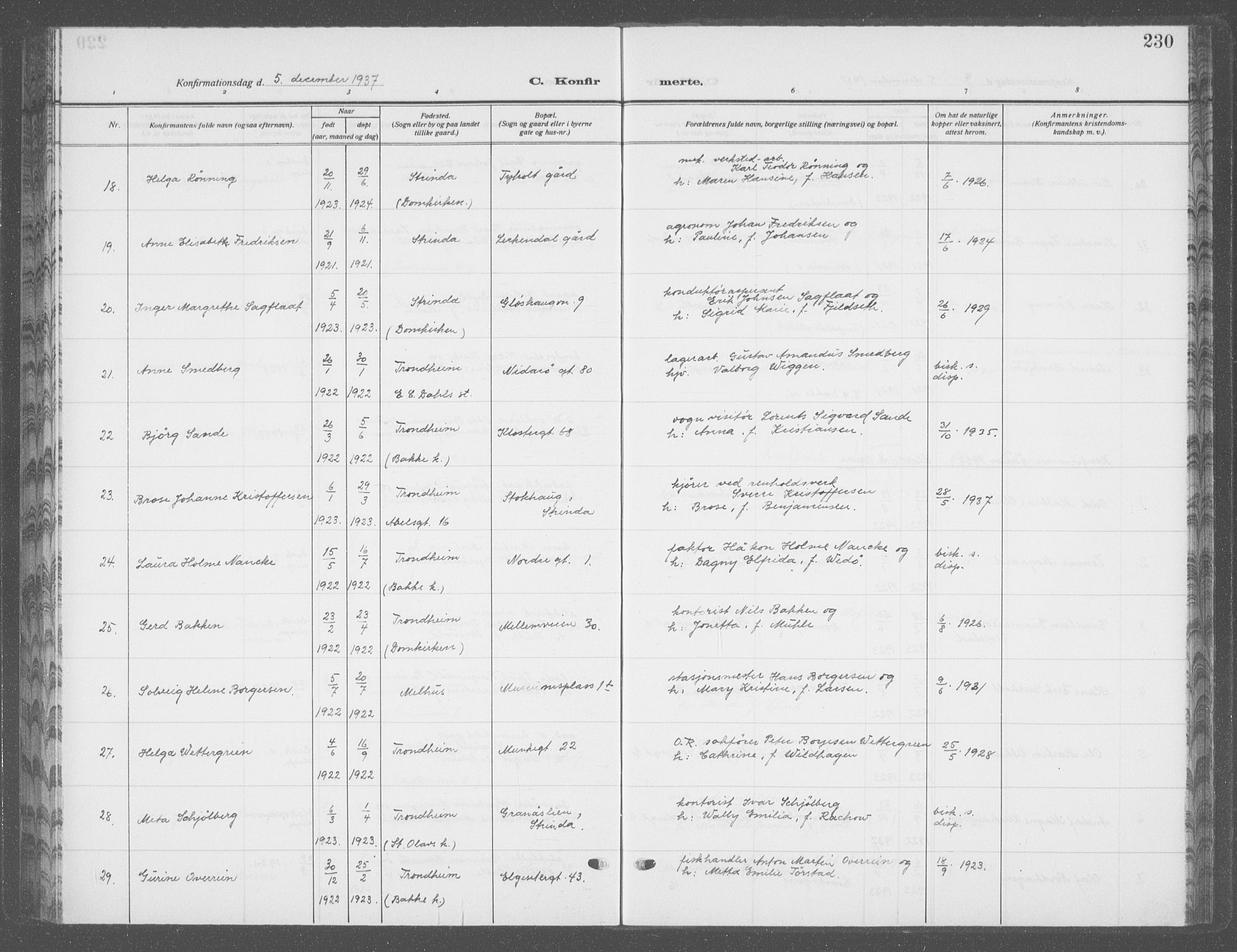 Ministerialprotokoller, klokkerbøker og fødselsregistre - Sør-Trøndelag, SAT/A-1456/601/L0099: Parish register (copy) no. 601C17, 1928-1941, p. 230