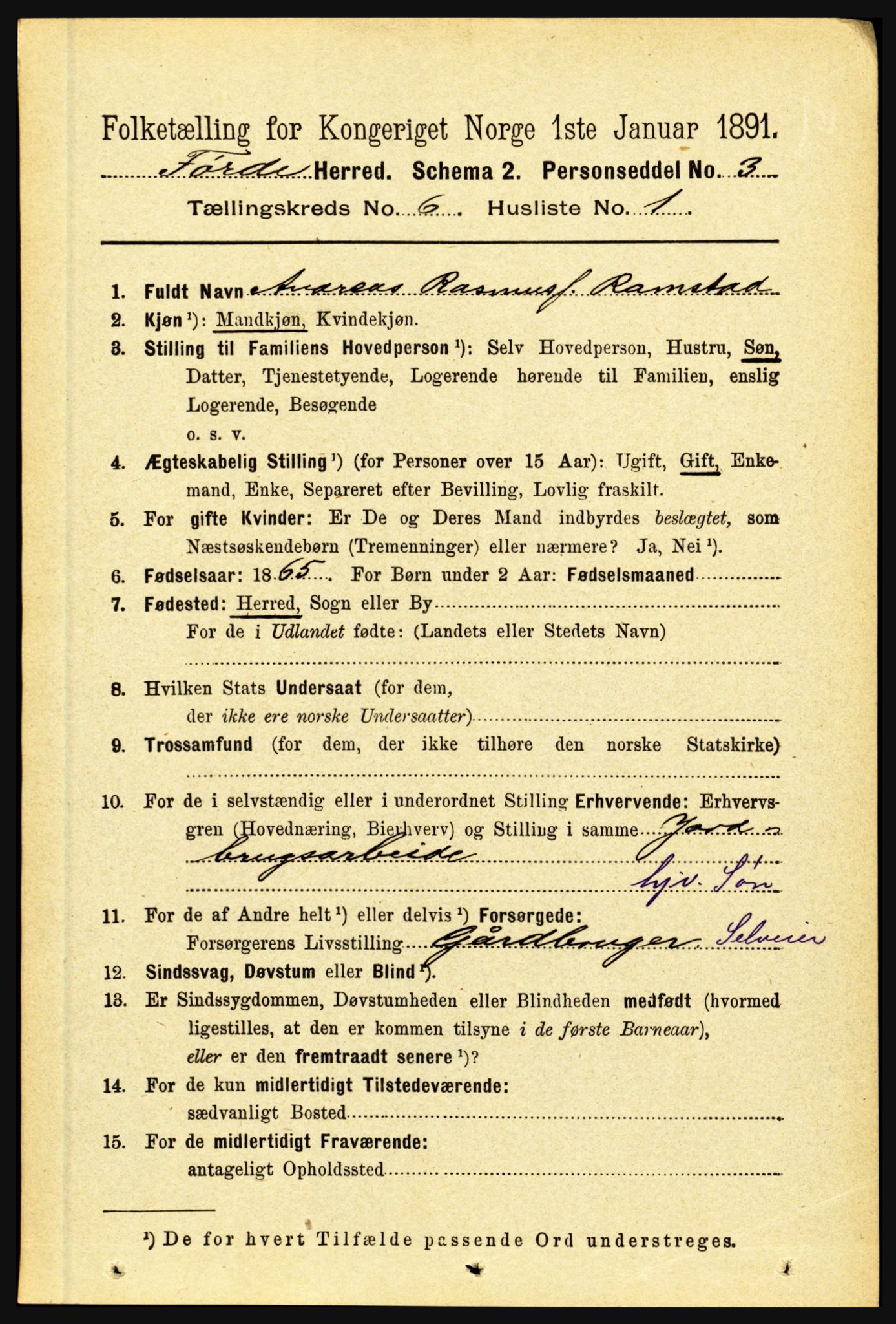 RA, 1891 census for 1432 Førde, 1891, p. 1977