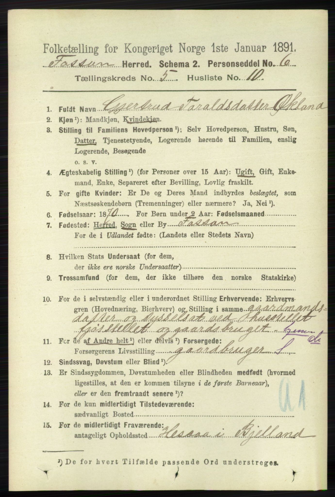 RA, 1891 census for 1129 Forsand, 1891, p. 832