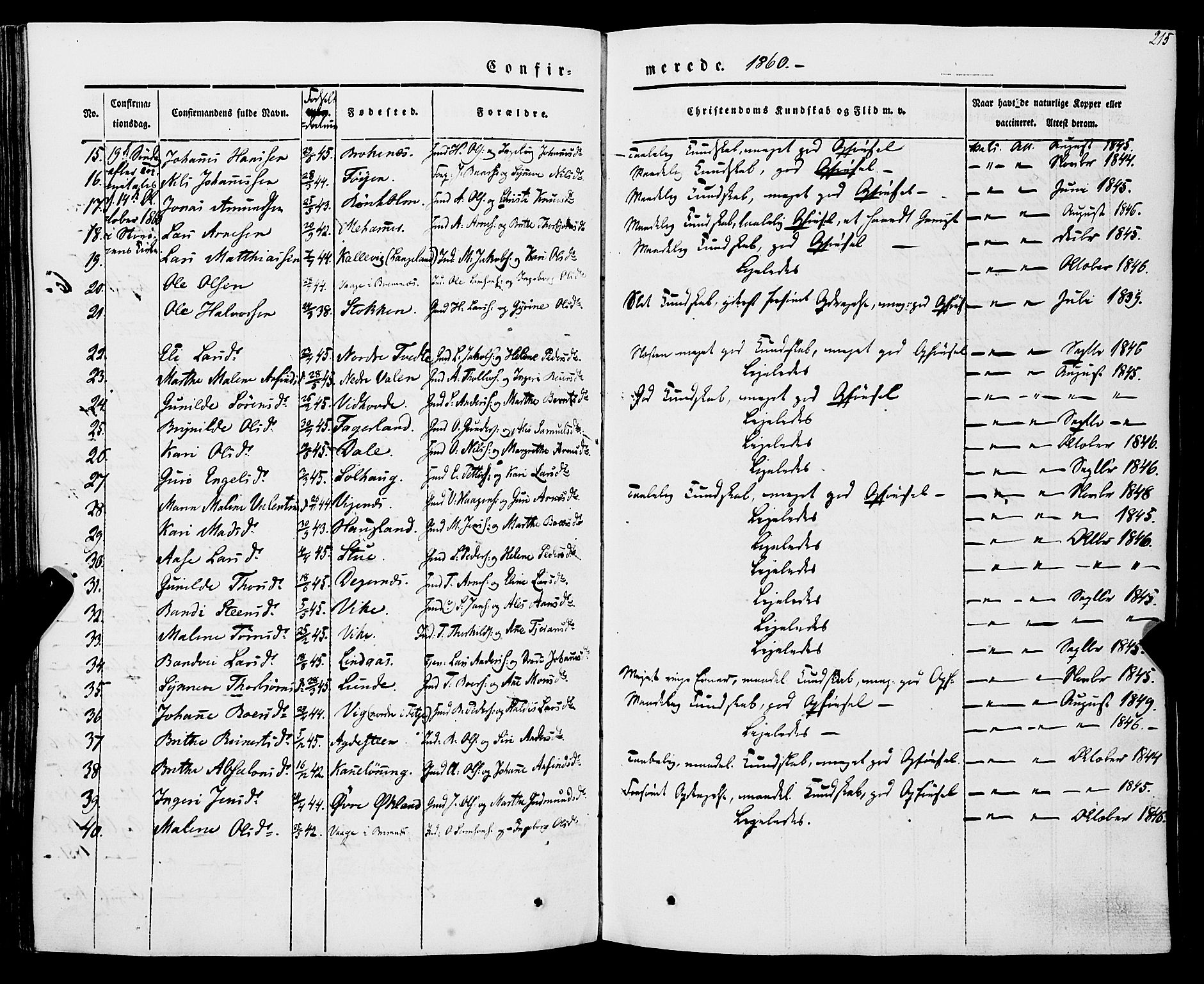 Stord sokneprestembete, AV/SAB-A-78201/H/Haa: Parish register (official) no. A 7, 1841-1861, p. 215