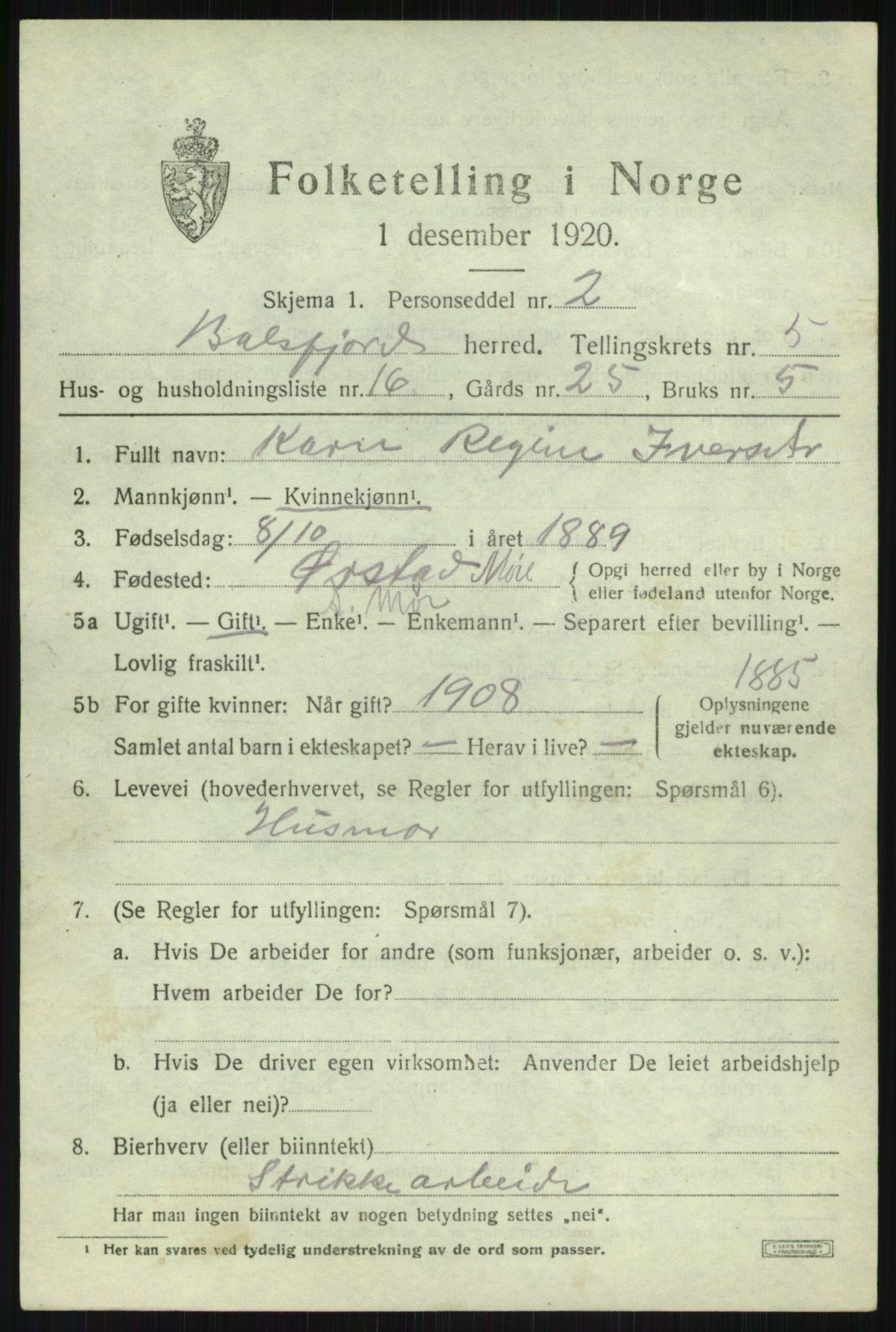SATØ, 1920 census for Balsfjord, 1920, p. 3306