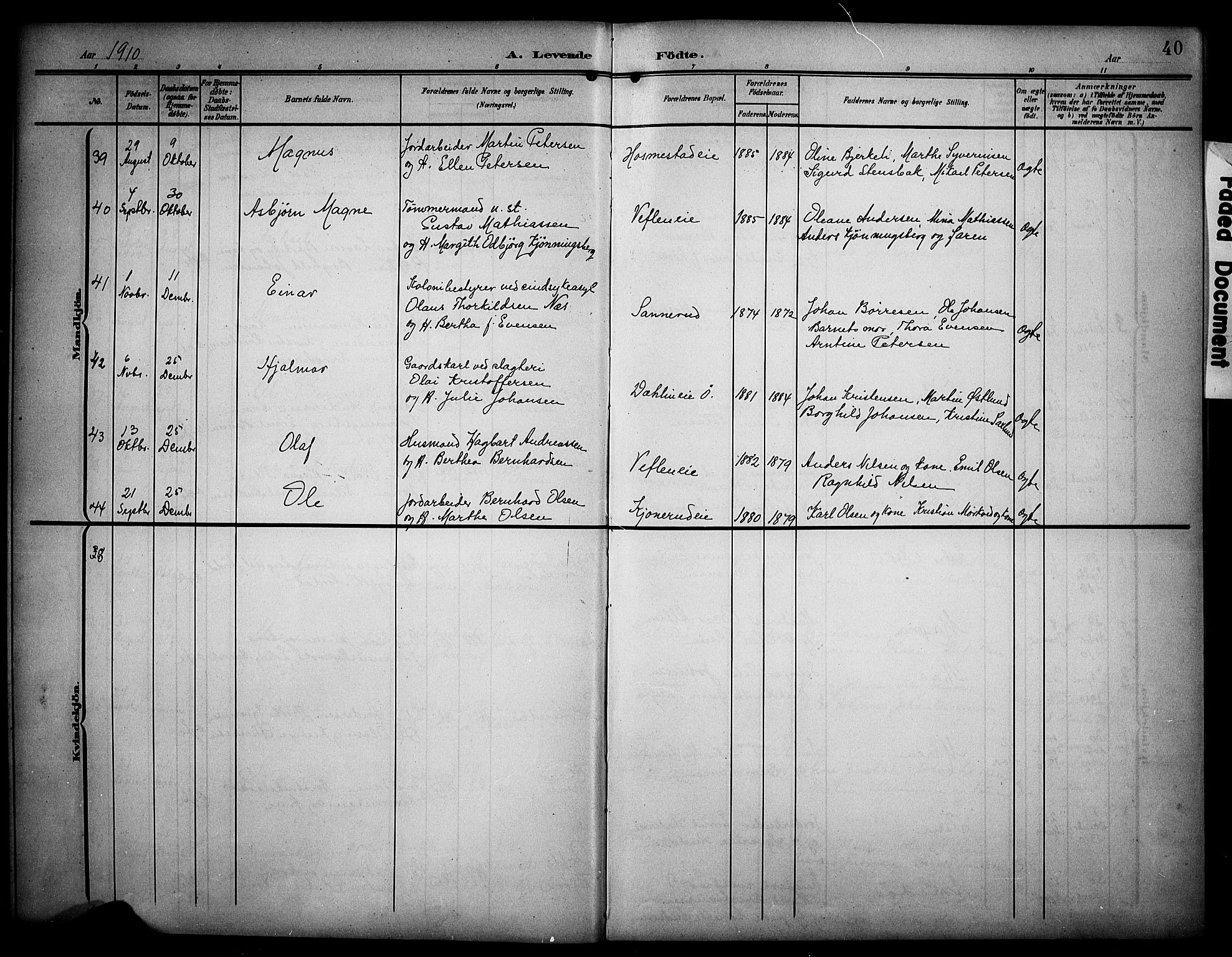 Stange prestekontor, AV/SAH-PREST-002/K/L0022: Parish register (official) no. 22, 1903-1914, p. 40