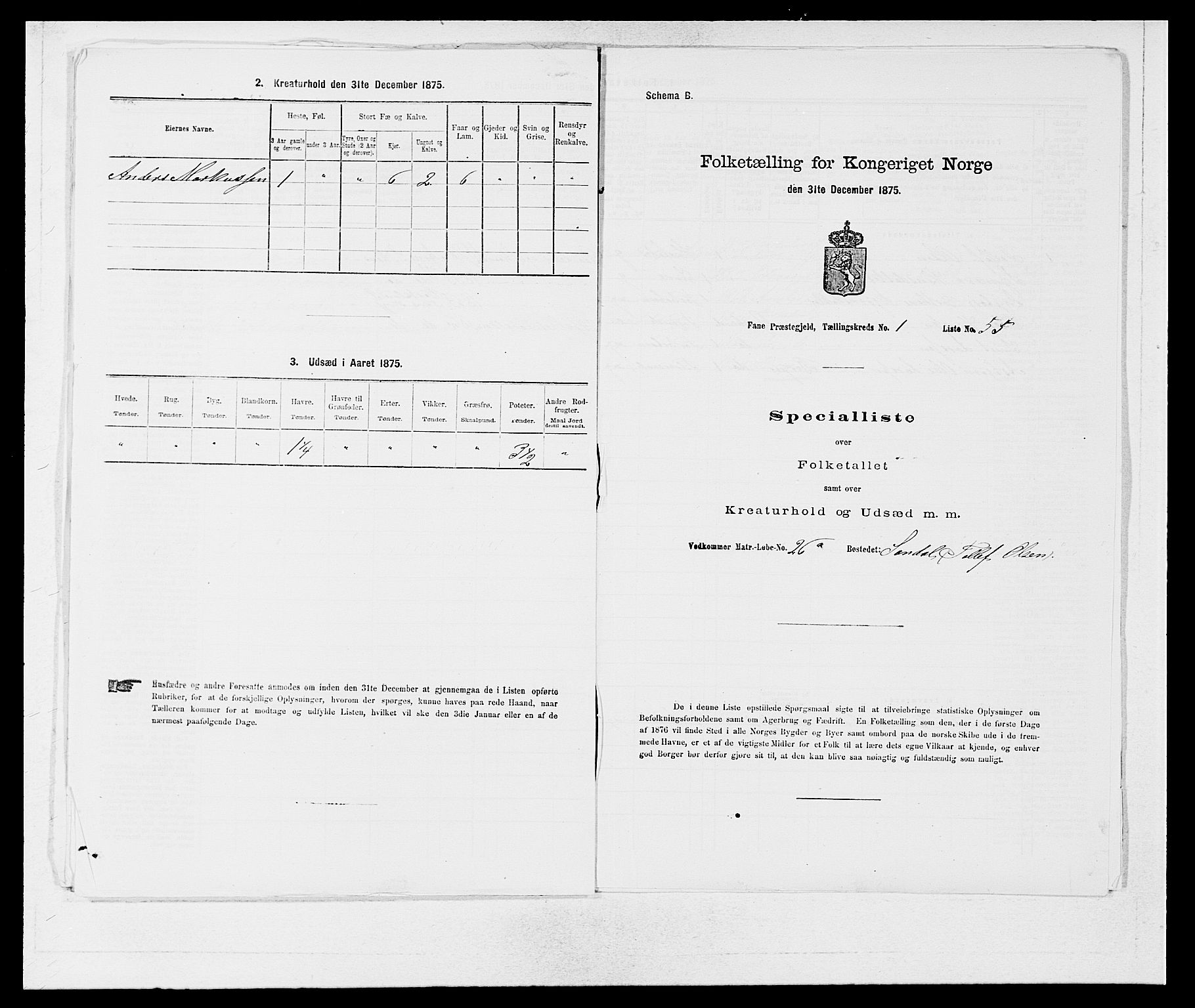 SAB, 1875 census for 1249P Fana, 1875, p. 141