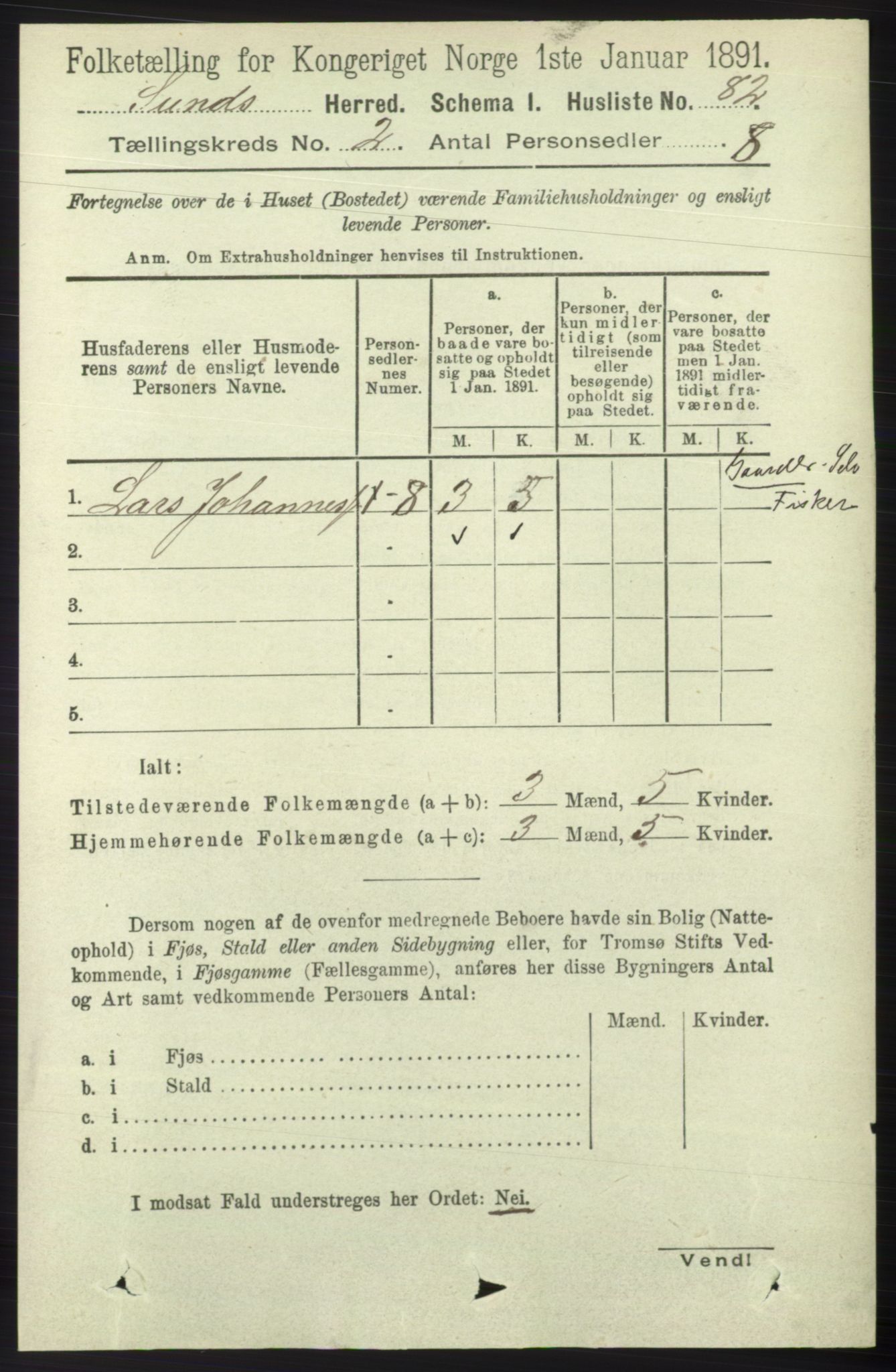 RA, 1891 census for 1245 Sund, 1891, p. 589