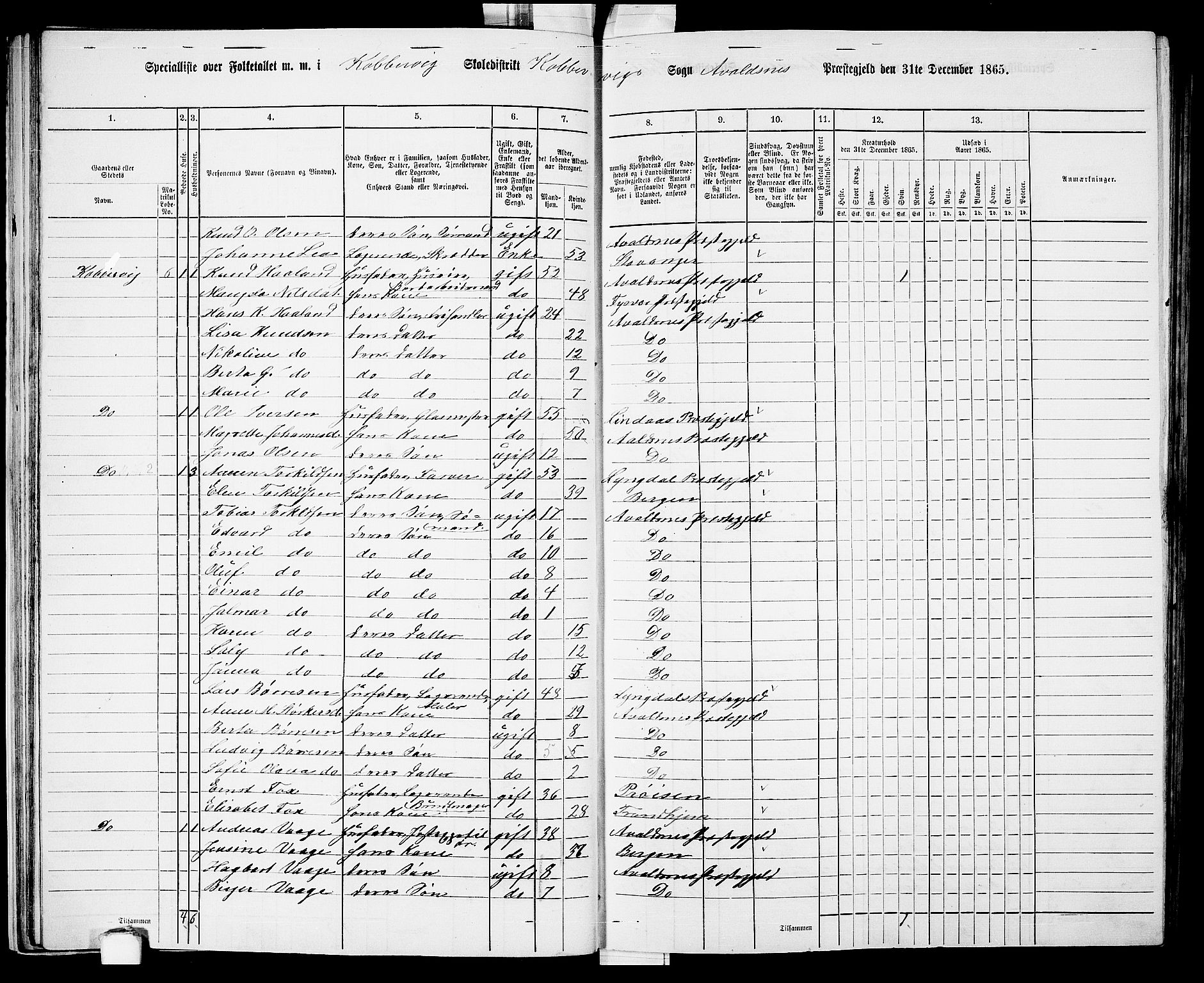 RA, 1865 census for Avaldsnes, 1865, p. 42