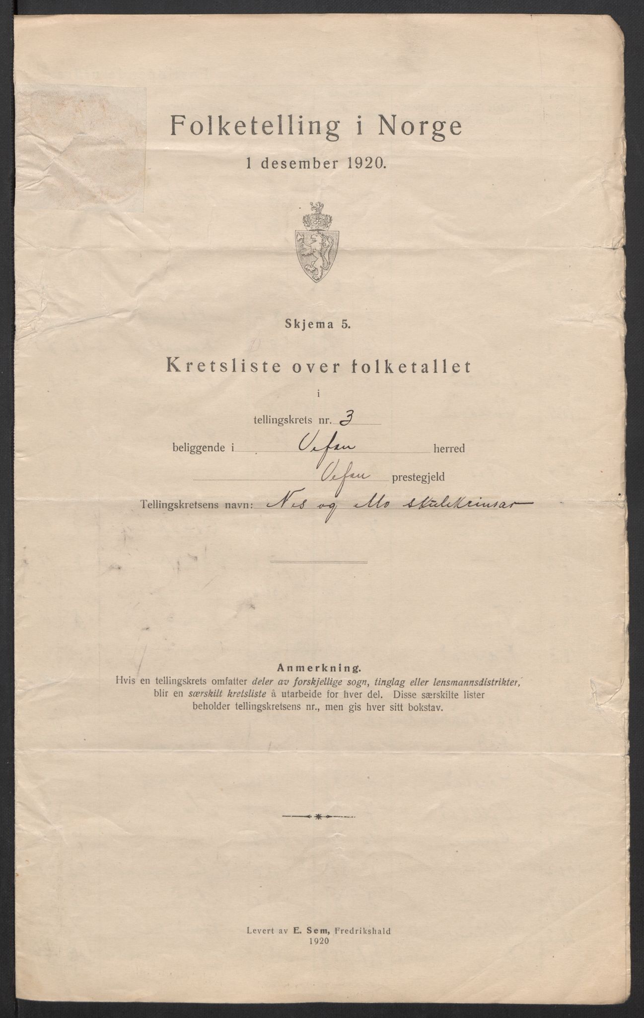 SAT, 1920 census for Vefsn, 1920, p. 15