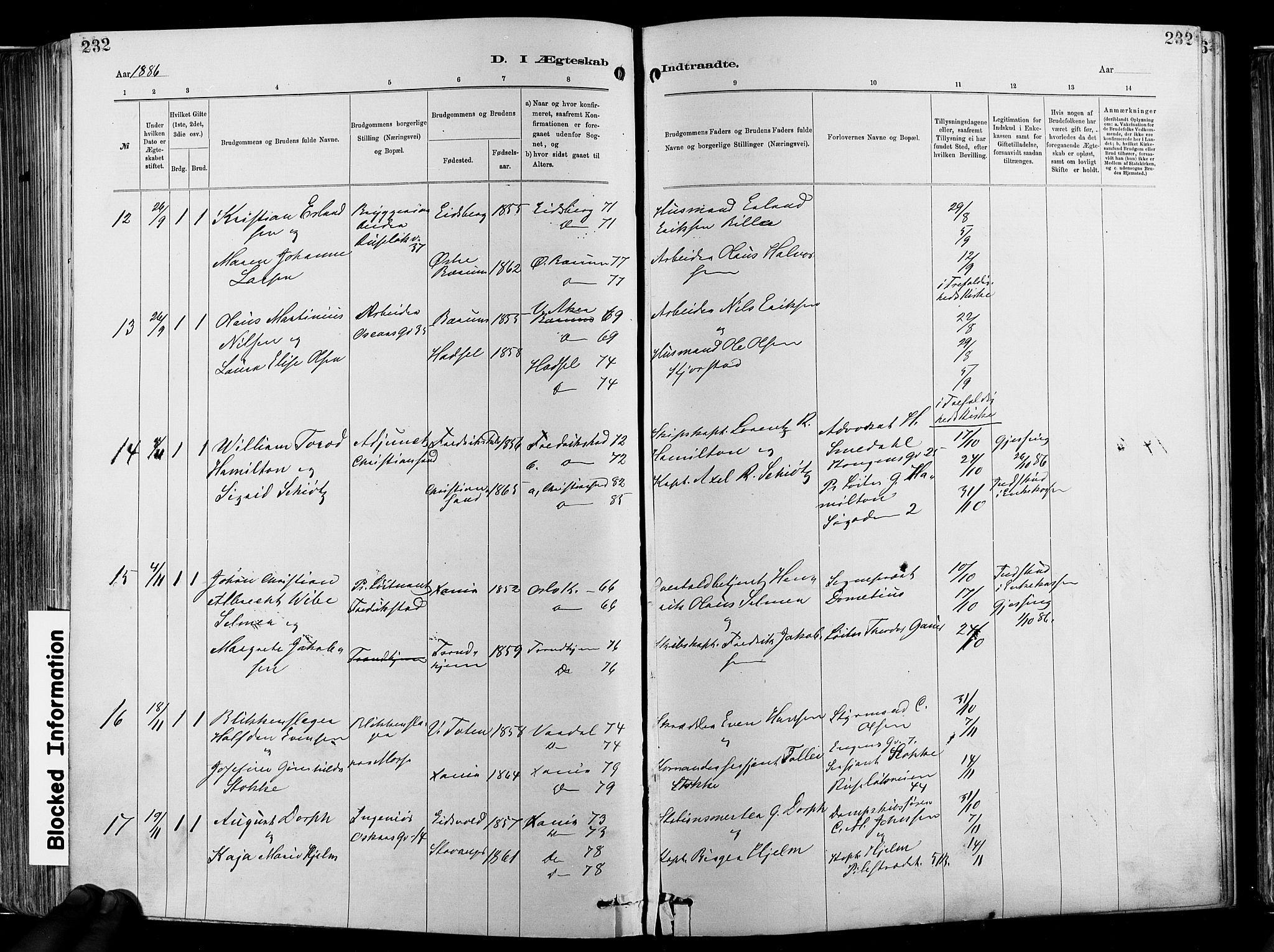 Garnisonsmenigheten Kirkebøker, SAO/A-10846/F/Fa/L0012: Parish register (official) no. 12, 1880-1893, p. 232